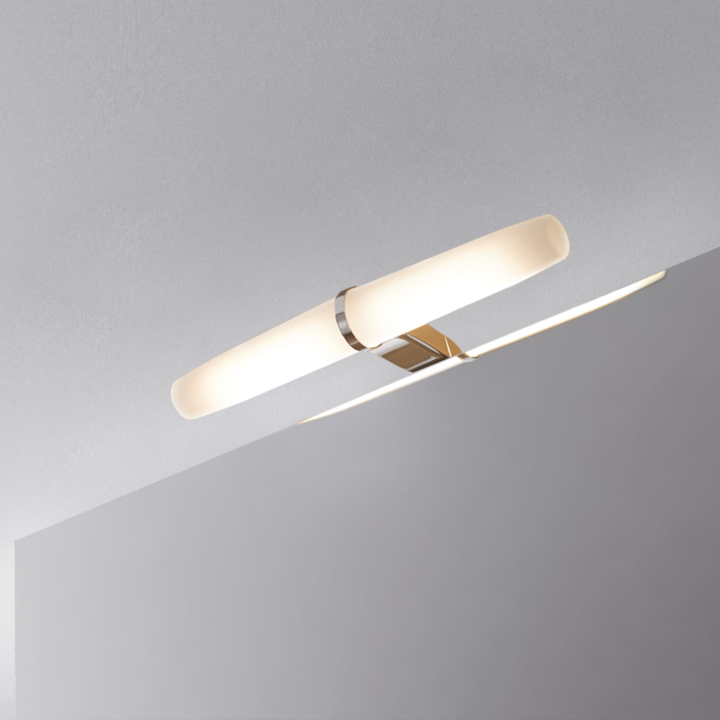 Emuca Faretto LED per specchio da bagno Gemini (AC 230V 50Hz), non necessita di convertitore, L233mm, Luce Bianco naturale 4.000K, Tecnoplastica e Alluminio, Cromato