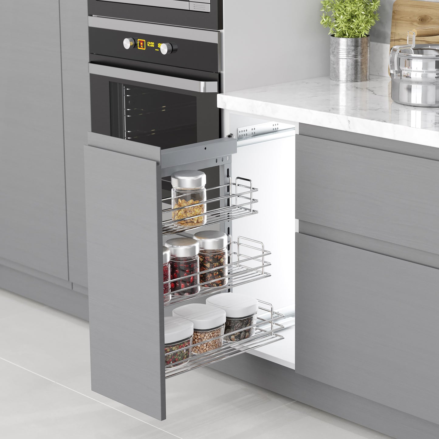Emuca Suprastar Carrello estraibile con chiusura soft, modulo 300 mm, Acciaio, Cromato lucido
