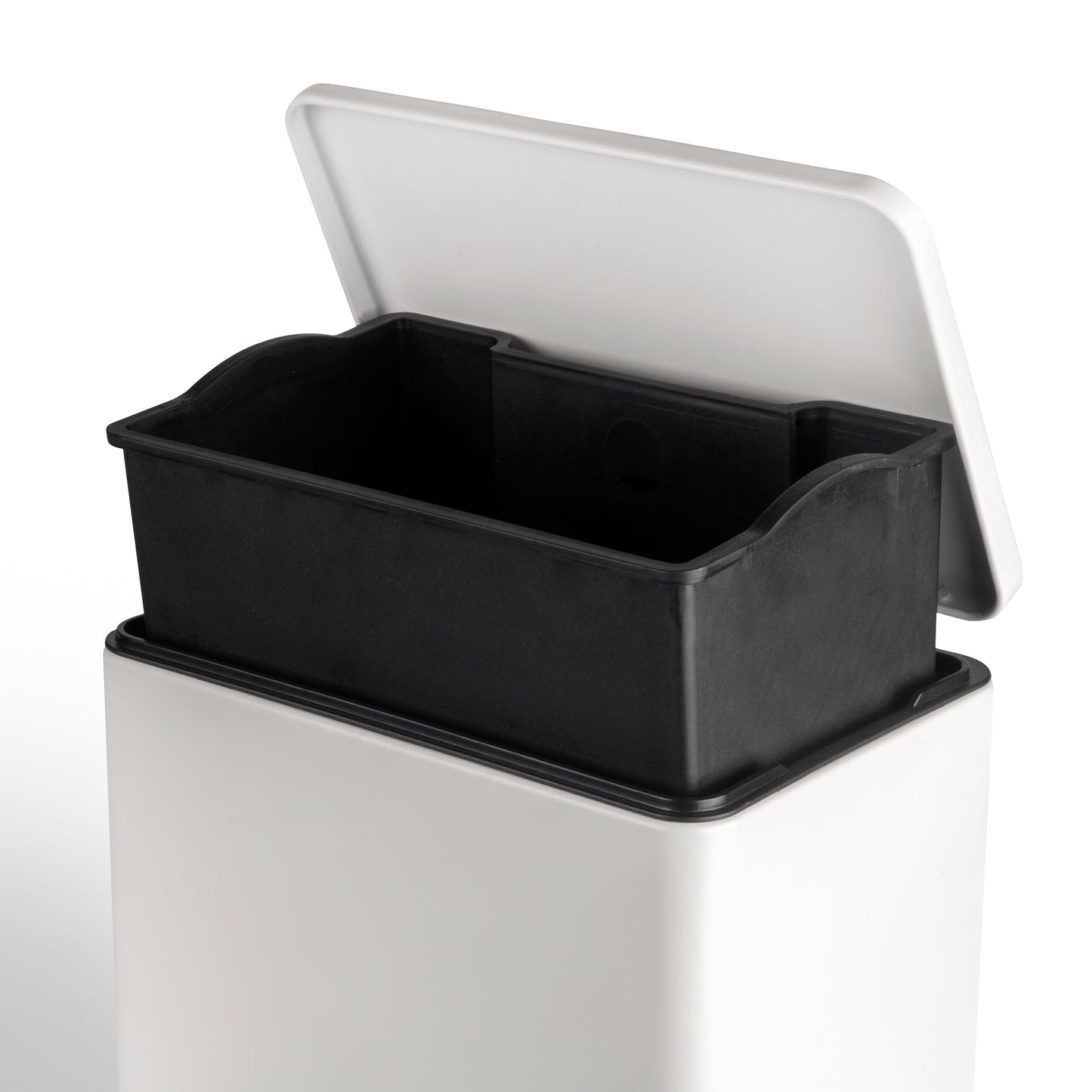 Emuca Contenitore rettangolare per la raccolta differenziata Recycle, apertura del coperchio a pedale, 1x12lt, Alluminio, Verniciato bianco