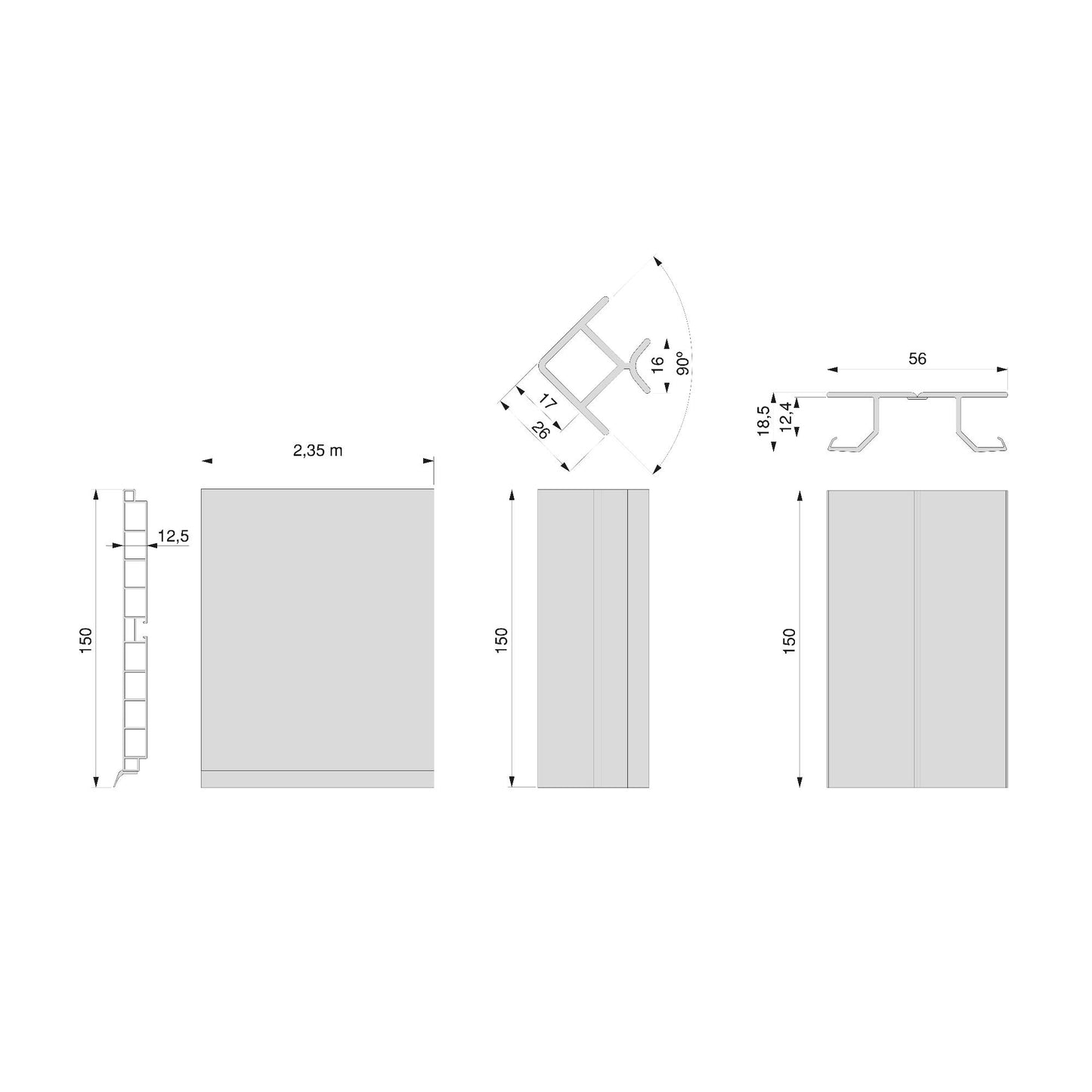 Emuca Lotto di 2 Zoccolo da cucina Plasline con accessori, altezza 150 mm, 2 barre lunghezza 2,35 m, Tecnoplastica, Nera