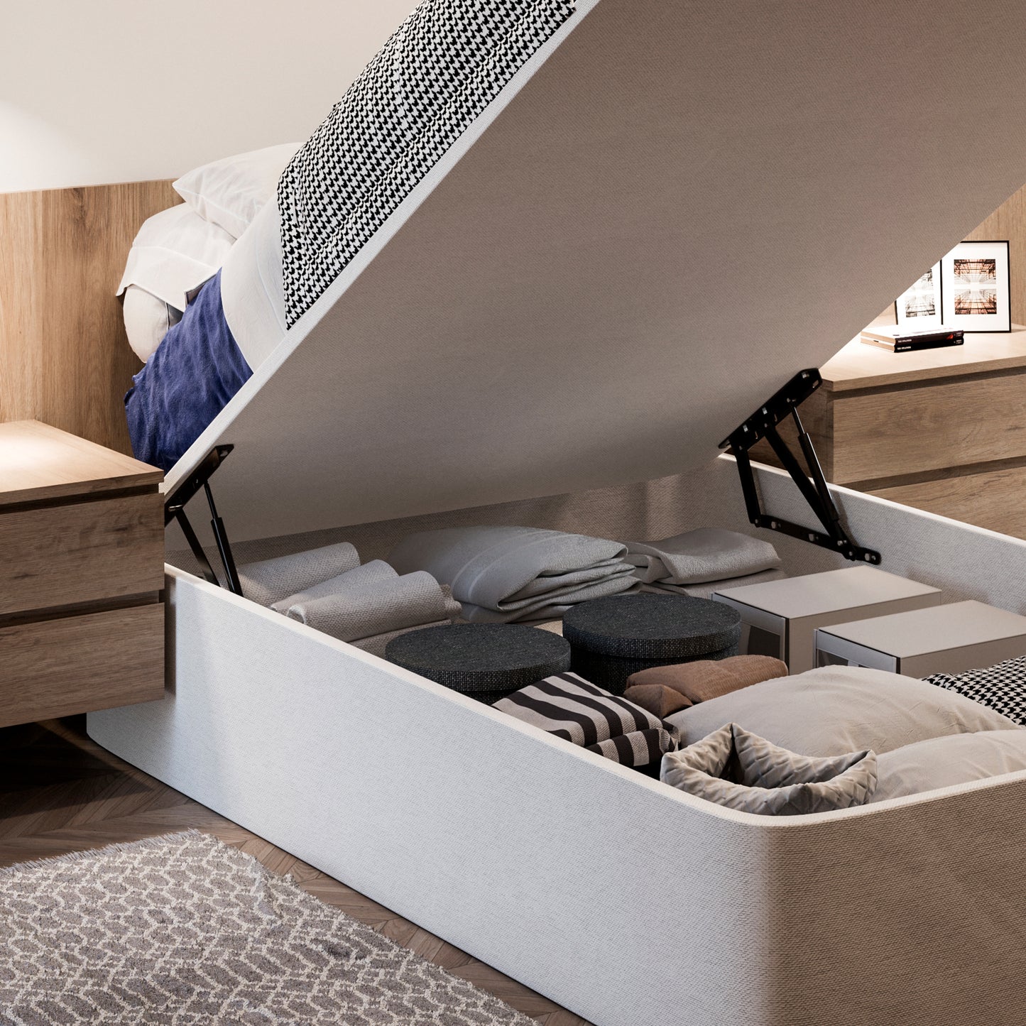 Emuca Set di meccanismi di sollevamento per letto canapè, apertura frontale, per letti da 135 cm, Acciaio, Verniciato nero