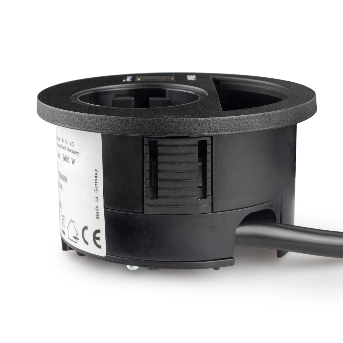 Emuca Multiconnettore Circle 80, diametro 80 mm, 1 x presa Schuko, 1 USB Tipo A, 1 USB Tipo C, Tecnoplastica, Verniciato nero