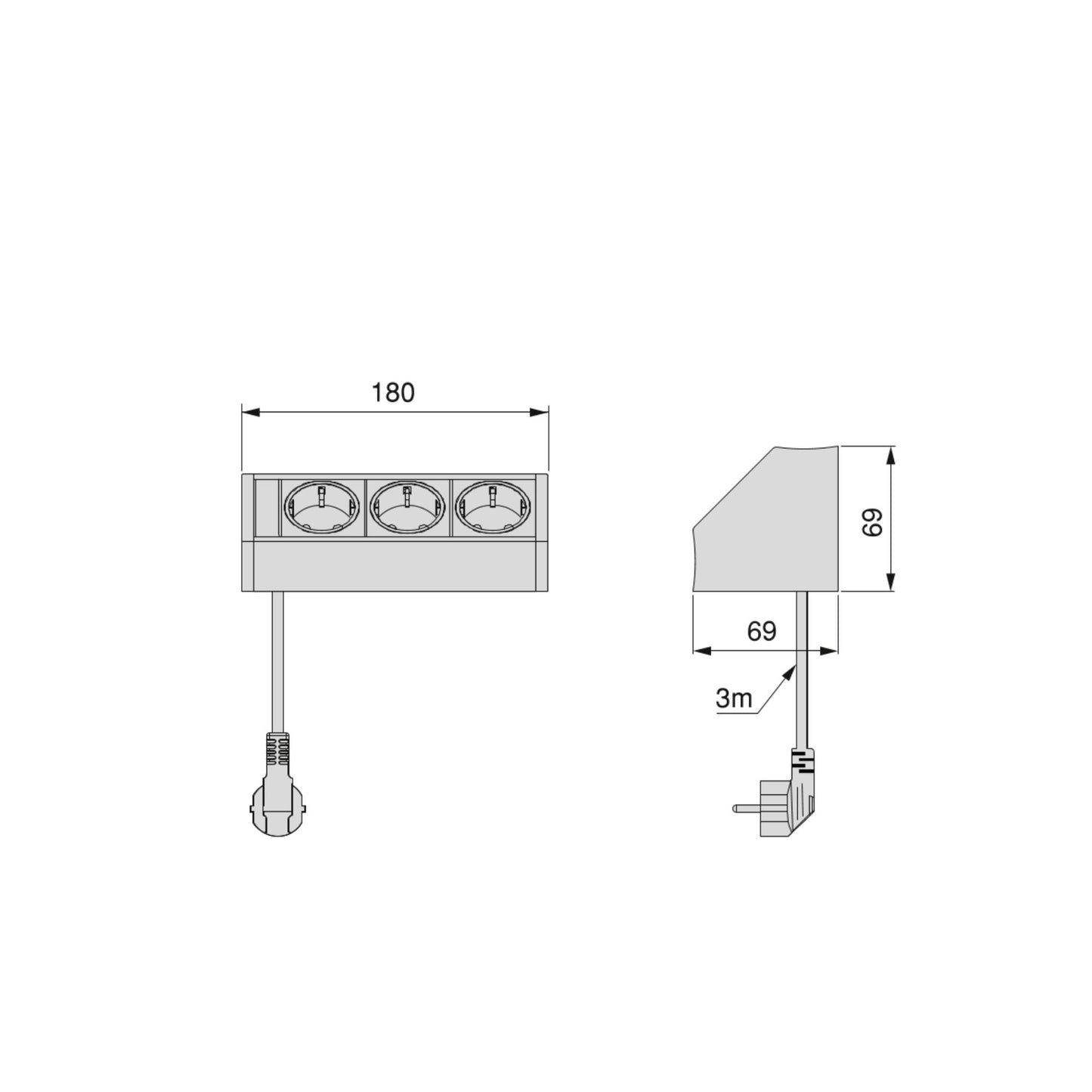 Emuca Multiconnettore da superficie Dock V , 3 prese Schuko, Tecnoplastica e Alluminio, Anodizzato opaco