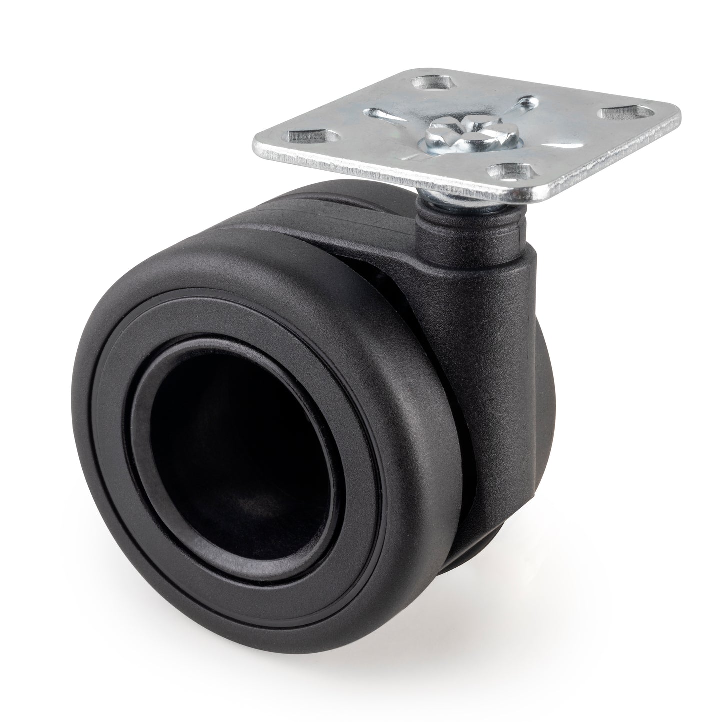 Emuca Lotto di 4 ruote Hole con piastra di montaggio, diametro 65 mm, Acciaio, Verniciato nero e Tecnoplastica