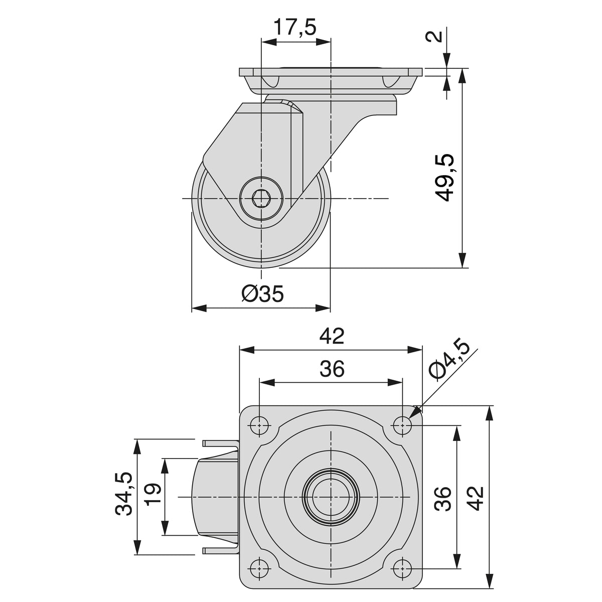 Ruota Slip 3 trasparenti con piastra per montaggio