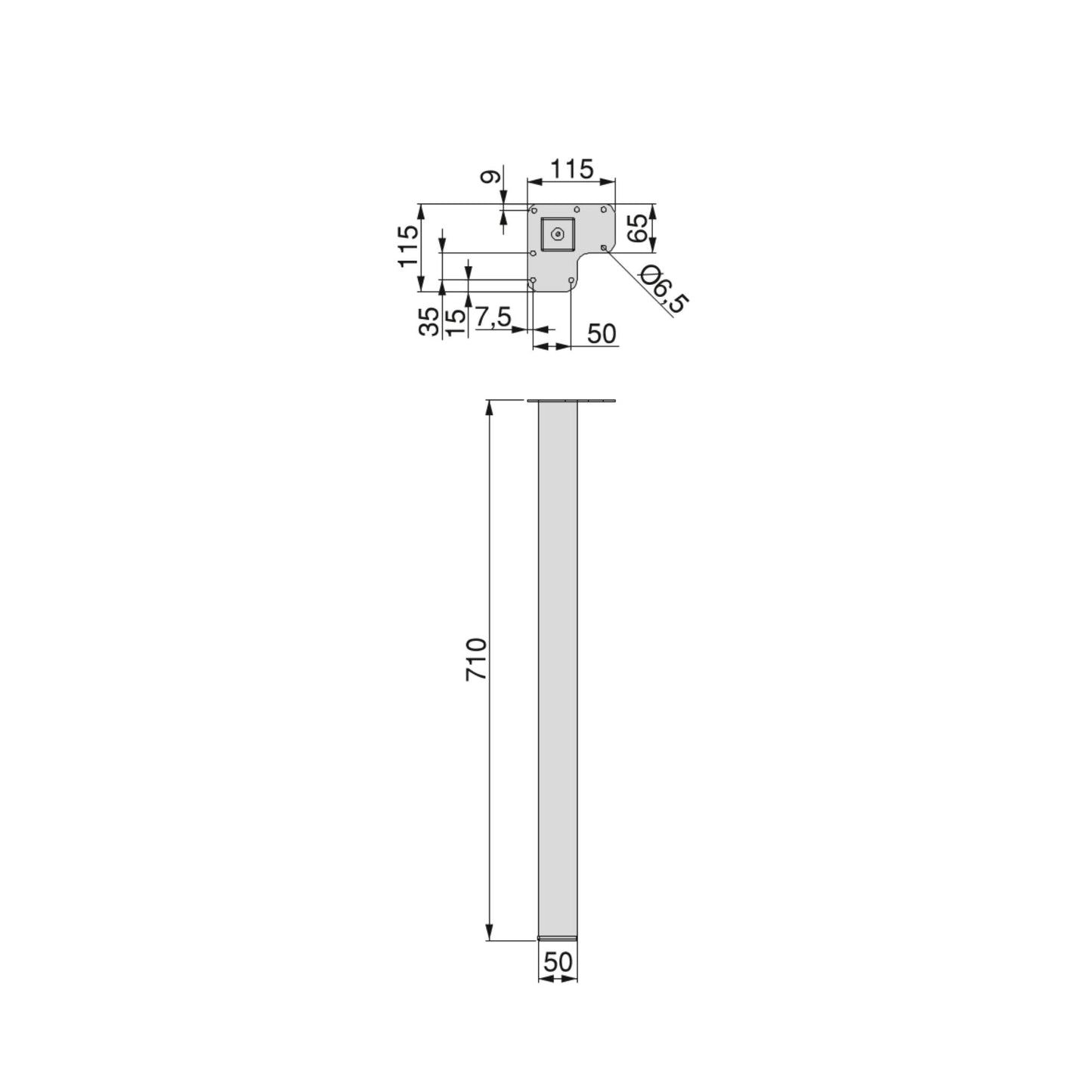 Emuca Lotto di 4 gambe quadrate per tavolo, 50x50mm, Acciaio, Verniciato nero
