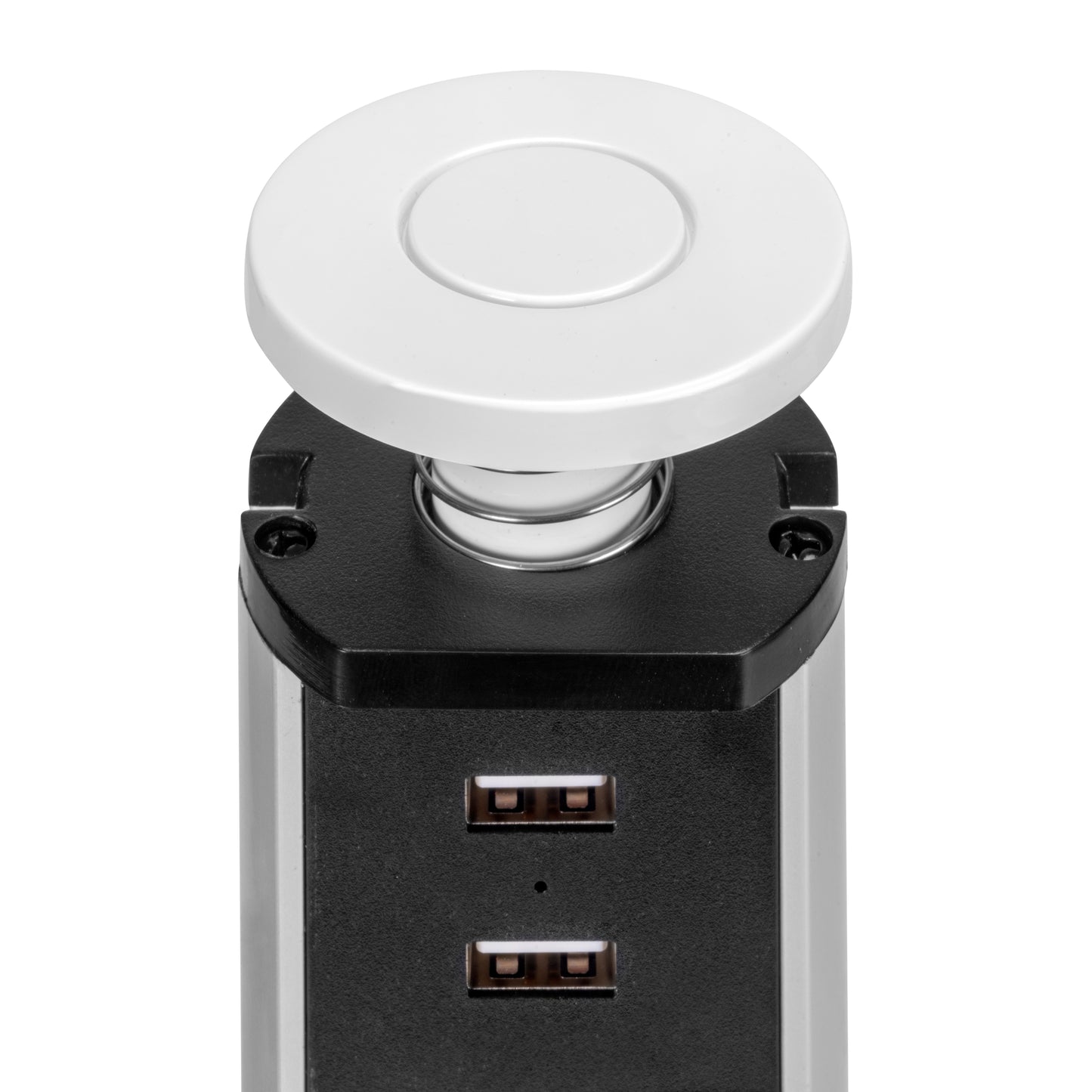 Emuca Multipresa estraibile Vertikal, 3 prese Schuko, 2 USB tipo A, Tecnoplastica e Alluminio, Verniciato bianco