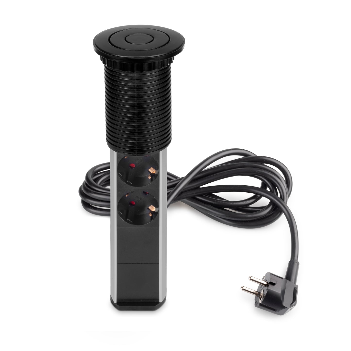 Emuca Multipresa estraibile Vertikal, 3 prese Schuko, 2 USB tipo A, Tecnoplastica e Alluminio, Verniciato nero