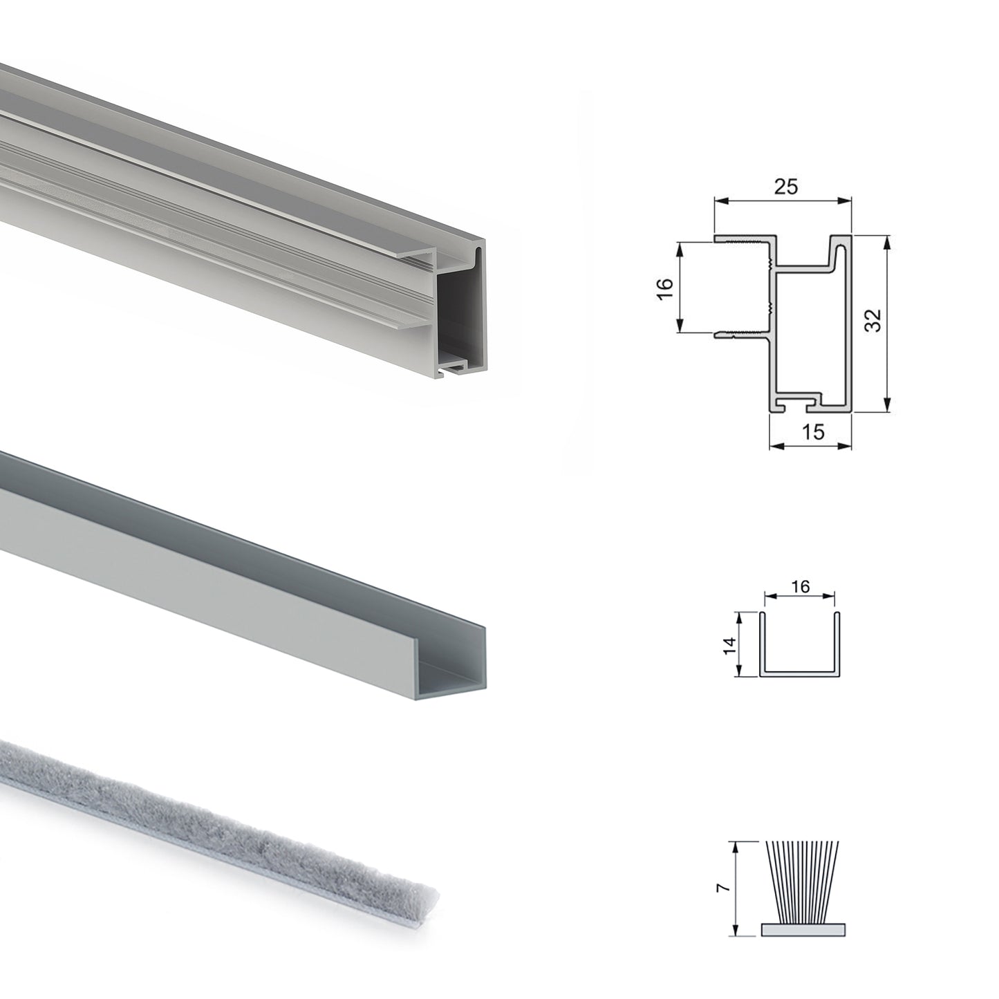 Emuca Kit di ferramenta per armadio a 2 ante e chiusura ammortizzata Placard 81, profilo Sharp, spessore 16 mm, pannelli non inclusi, Anodizzato opaco