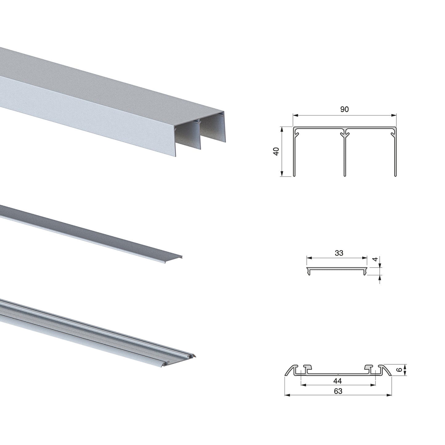 Emuca Kit di ferramenta per armadio a 2 ante e chiusura ammortizzata Placard 90, profilo Vall, spessore 19 mm, pannelli non inclusi, anodizzato opaco
