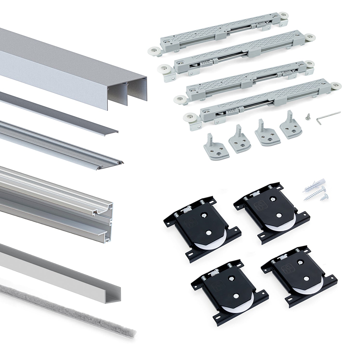 Emuca Kit di ferramenta per armadio a 2 ante e chiusura ammortizzata Placard 90, profilo Vall, spessore 19 mm, pannelli non inclusi, anodizzato opaco
