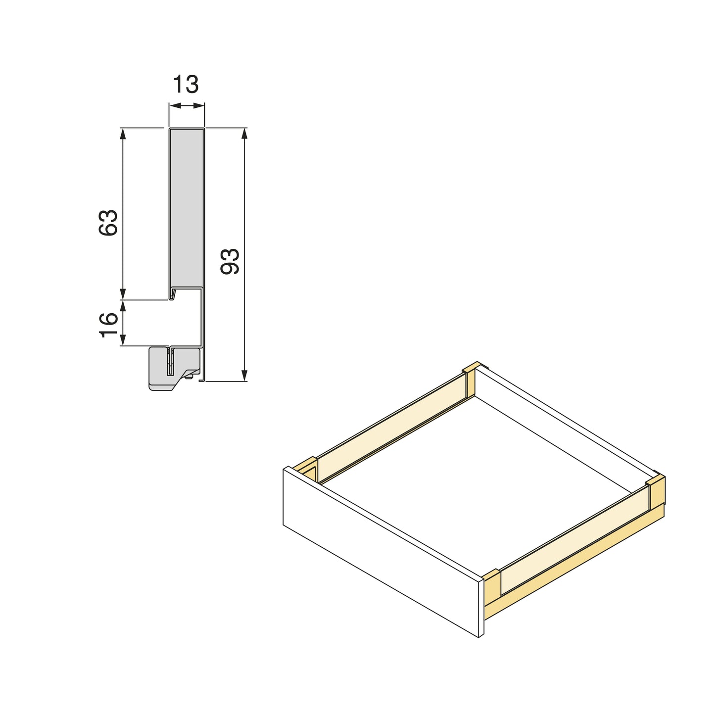 Emuca cassetto esterno Vertex 40 kg con laterale in vetro 93 mm di altezza, 450 mm di profondità, Acciaio, Alluminio e Vetro, Grigio antracite