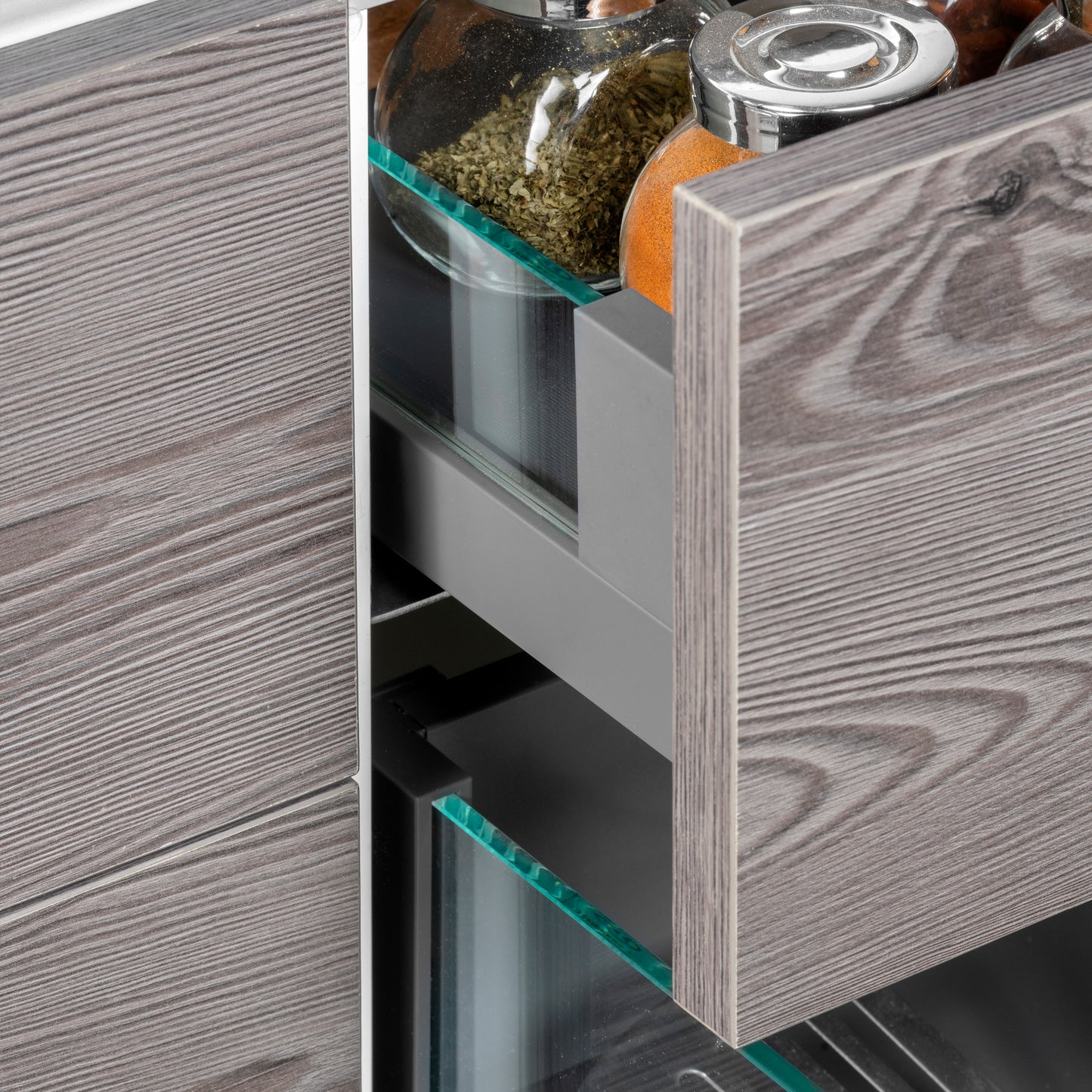 Emuca cassetto esterno Vertex 40 kg con laterale in vetro 93 mm di altezza, 450 mm di profondità, Acciaio, Alluminio e Vetro, Grigio antracite