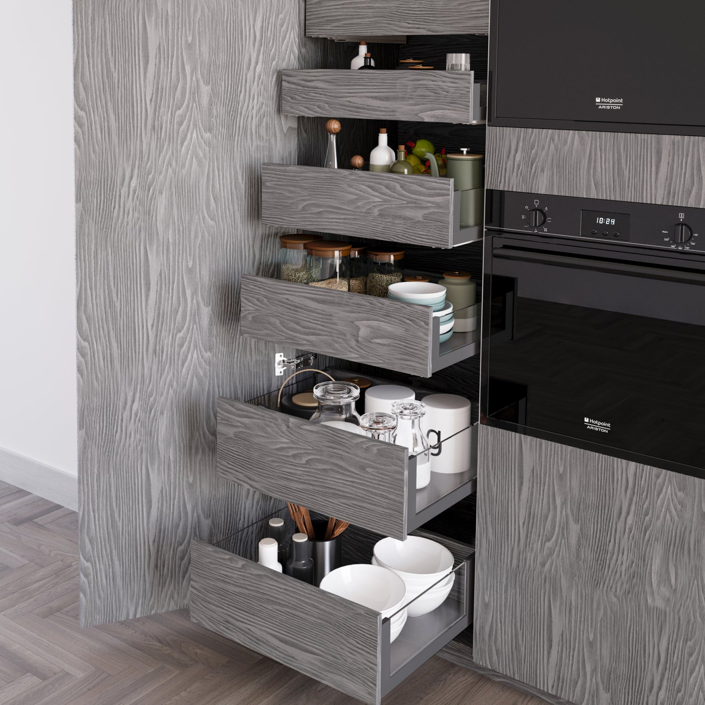 Emuca cassetto esterno Vertex 40 kg con laterale in vetro 93 mm di altezza, 450 mm di profondità, Acciaio, Alluminio e Vetro, Grigio antracite