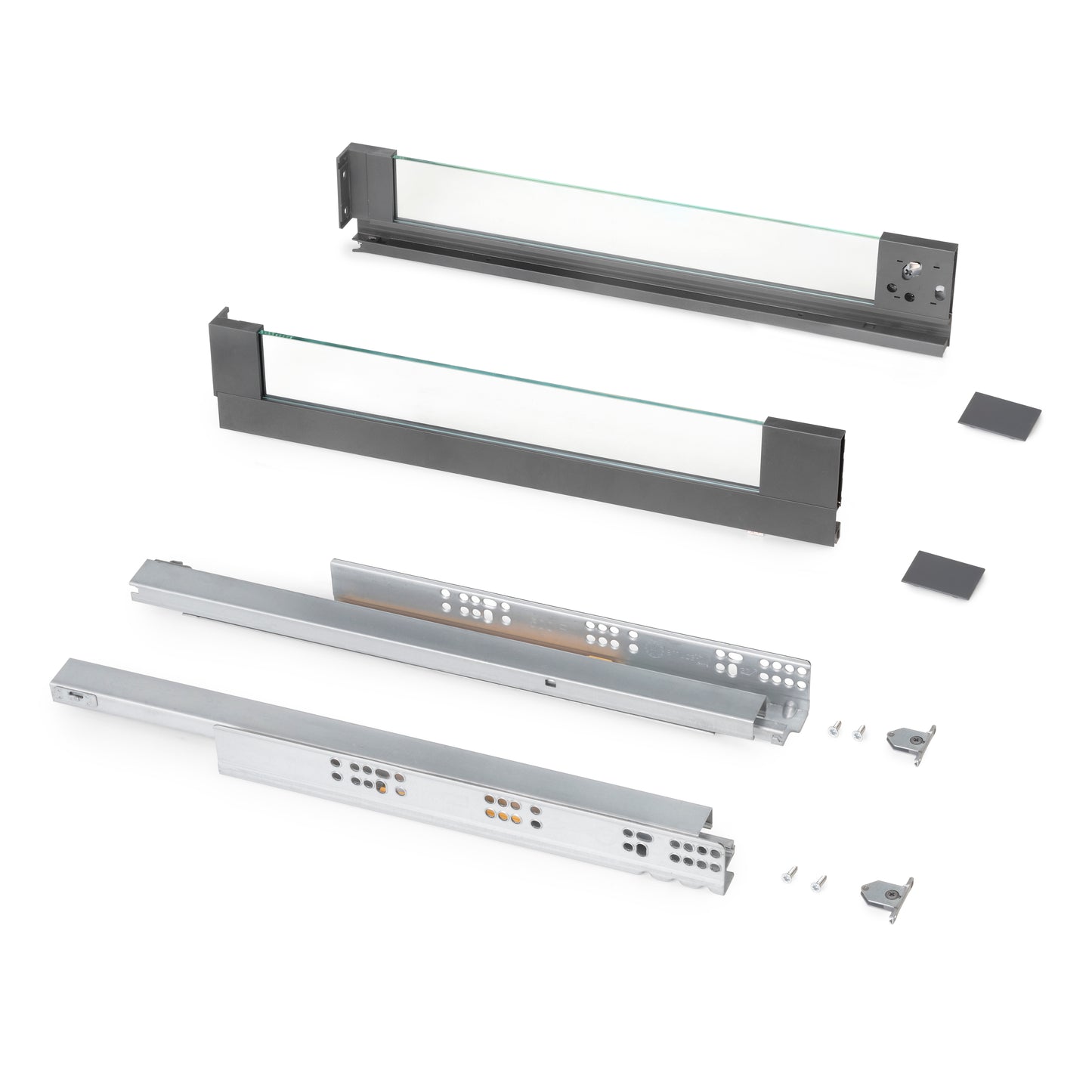 Emuca cassetto esterno Vertex 40 kg con laterale in vetro 93 mm di altezza, 450 mm di profondità, Acciaio, Alluminio e Vetro, Grigio antracite