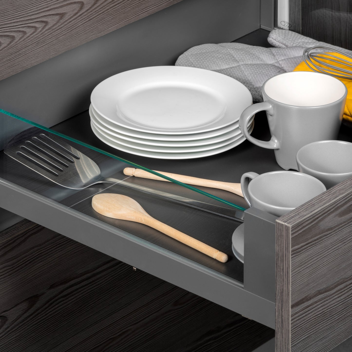 Emuca cassetto esterno Vertex 40 kg con laterale in vetro 131 mm di altezza, 450 mm di profondità, Acciaio, Alluminio e Vetro, Grigio antracite