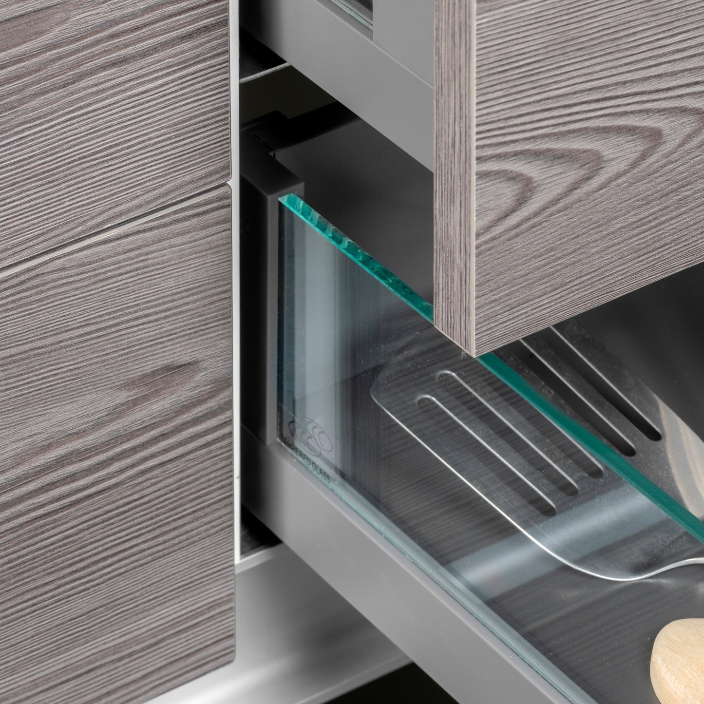Emuca cassetto esterno Vertex 40 kg con laterale in vetro 131 mm di altezza, 500 mm di profondità, Acciaio, Alluminio e Vetro, Grigio antracite