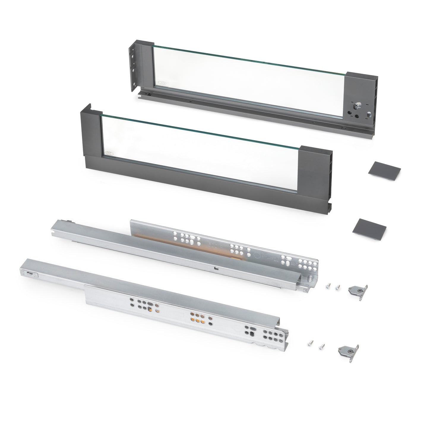 Emuca cassetto esterno Vertex 40 kg con laterale in vetro 131 mm di altezza, 500 mm di profondità, Acciaio, Alluminio e Vetro, Grigio antracite