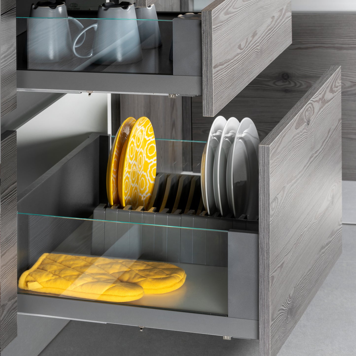 Emuca cassetto esterno Vertex 40 kg con laterale in vetro 178 mm di altezza, 450 mm di profondità, Acciaio, Alluminio e Vetro, Grigio antracite