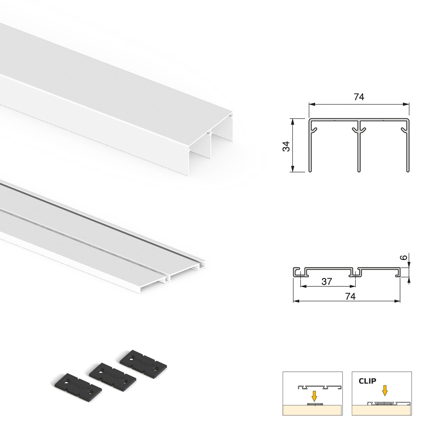 Emuca Kit di ferramenta per armadio a 2 ante e chiusura ammortizzata Placard 74, profilo Wave, spessore 16 mm, pannelli non inclusi, Verniciato bianco