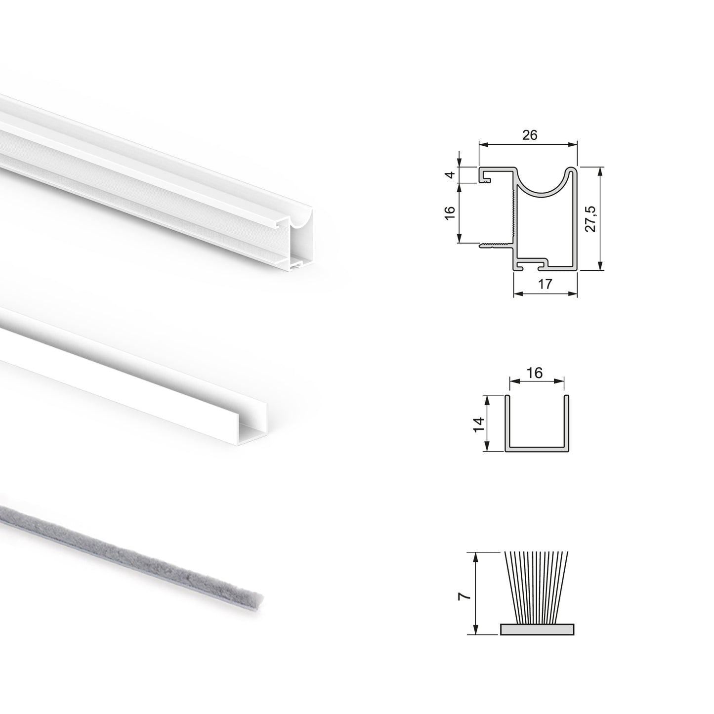 Emuca Kit di ferramenta per armadio a 2 ante e chiusura ammortizzata Placard 74, profilo Wave, spessore 16 mm, pannelli non inclusi, Verniciato bianco