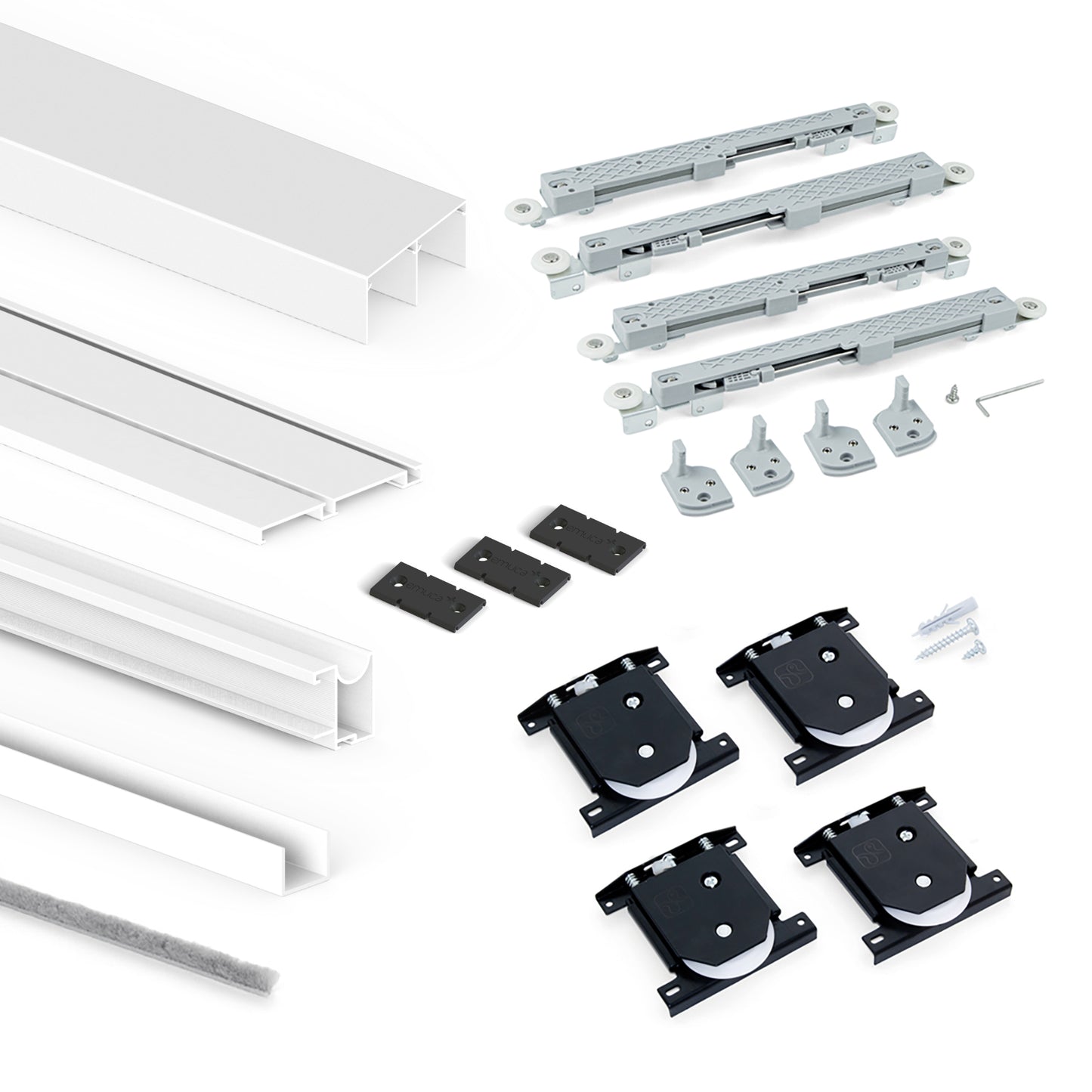 Emuca Kit di ferramenta per armadio a 2 ante e chiusura ammortizzata Placard 74, profilo Wave, spessore 16 mm, pannelli non inclusi, Verniciato bianco