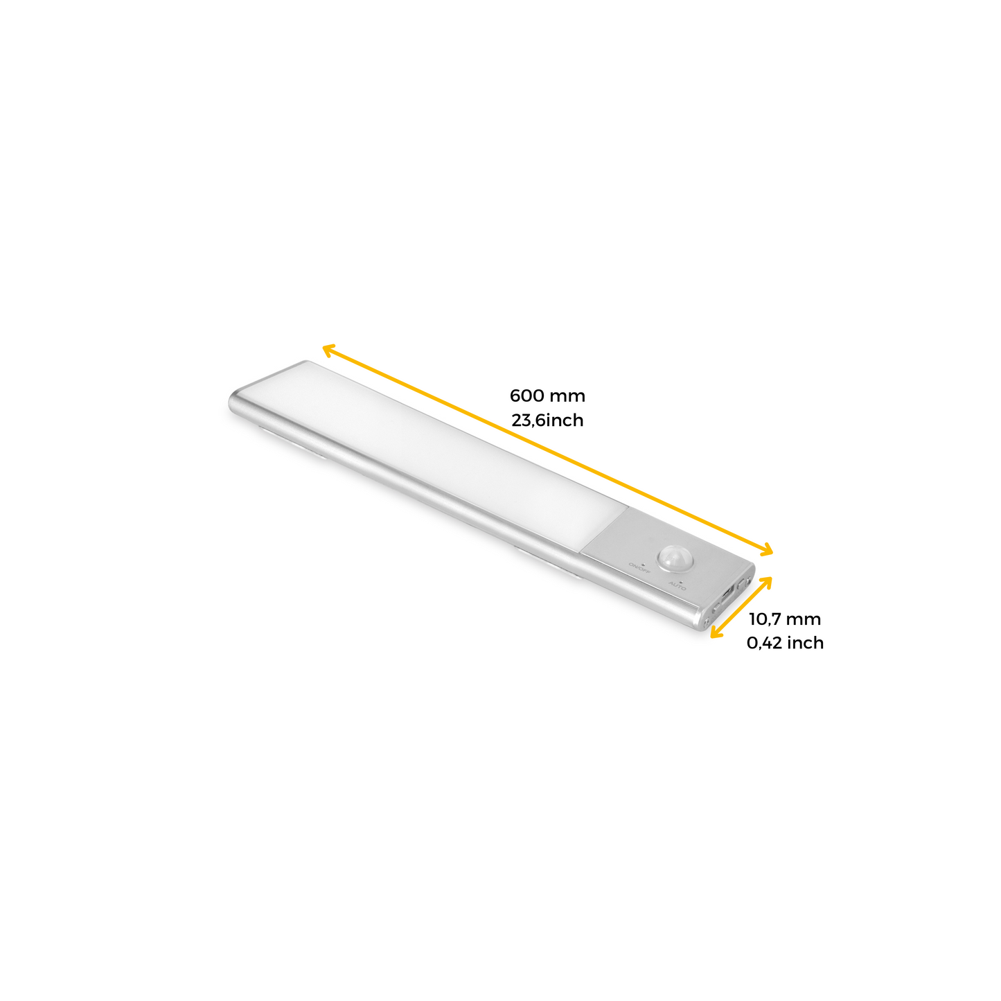 Emuca Lampada LED ricaricabile con USB Kaus con sensore di movimento, L600mm, Tecnoplastica e Alluminio, Anodizzato opaco