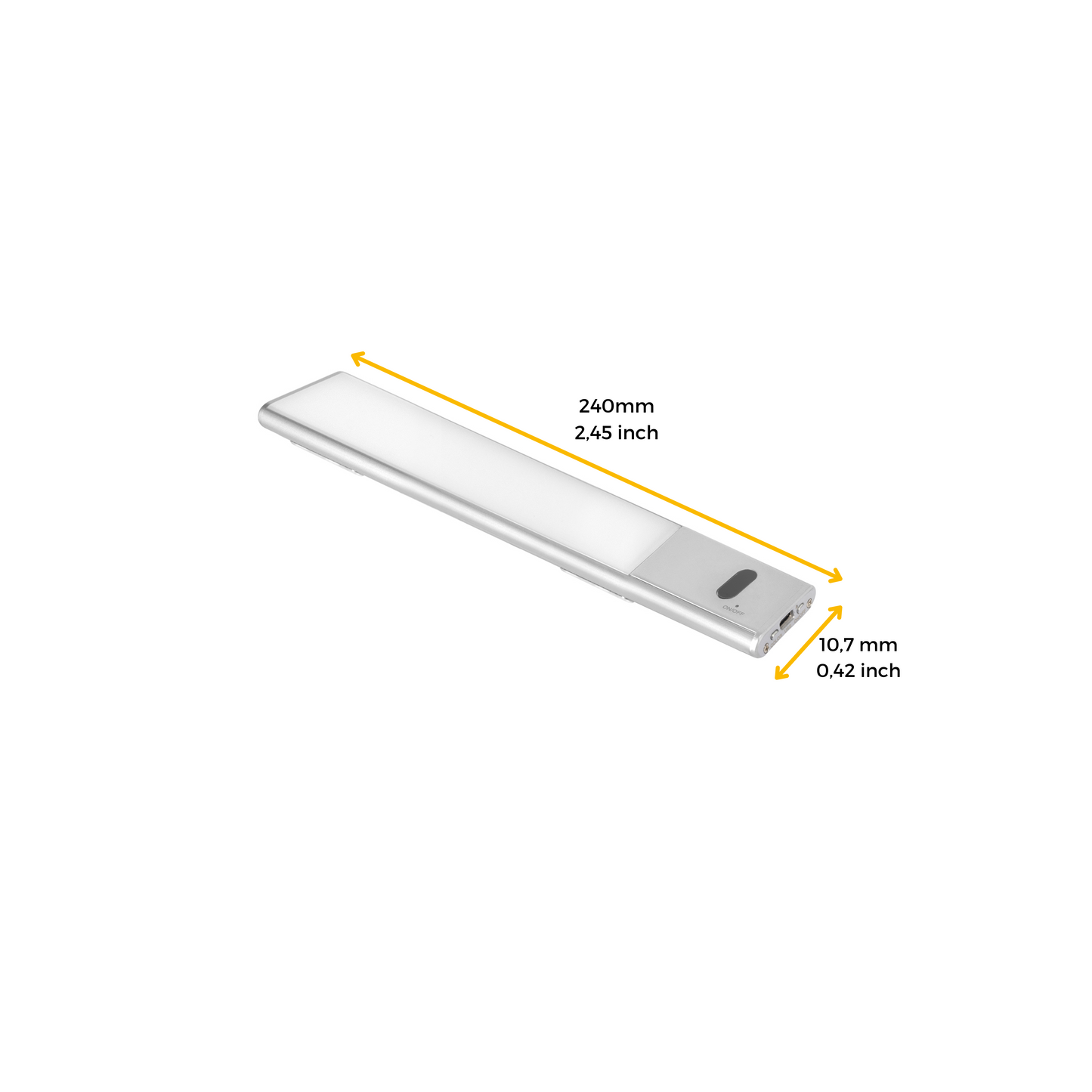 Emuca Lampada LED ricaricabile USBKaus con sensore di prossimità, L240mm, Tecnoplastica e Alluminio, Anodizzato opaco