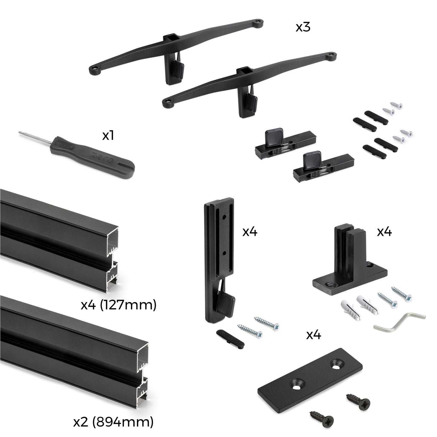 Emuca Kit per la realizzazione di una composizione modulare Zero con ferramenta per il montaggio a parete, Alluminio e Zama, Verniciato nero testurizzato
