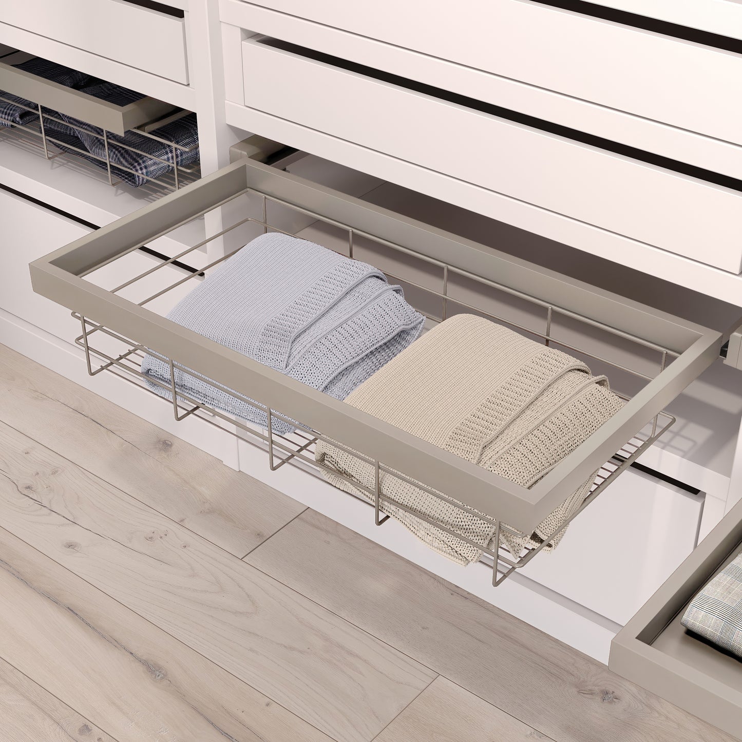 Emuca Kit di cestello in filo e telaio a scorrimento con chiusura ammortizzata per armadio, regolabile, modulo 600 mm, Grigio pietra