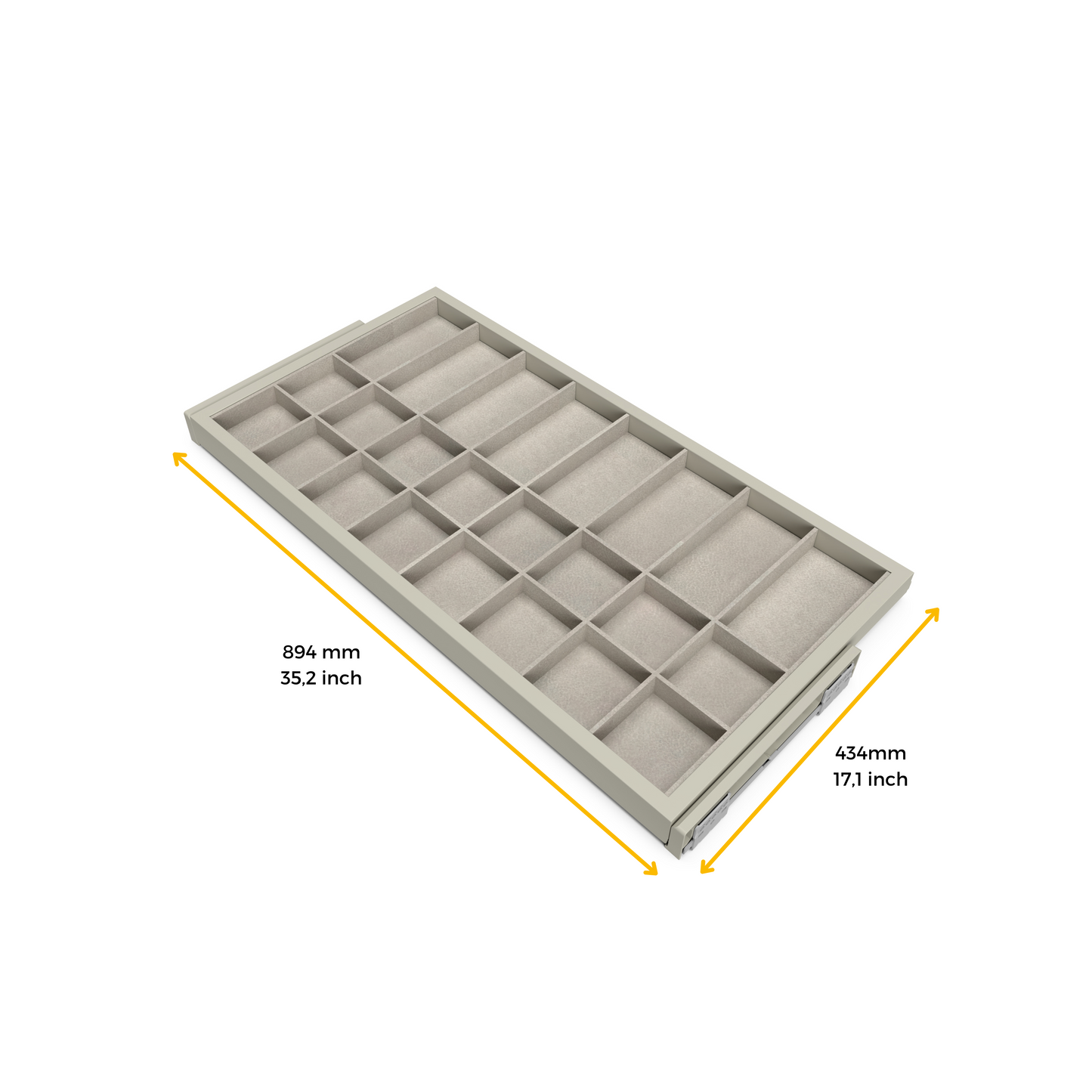 Emuca Kit di cassetto organizzatore e telaio a scorrimento con chiusura ammortizzata per armadio, regolabili, modulo 900 mm, Grigio pietra