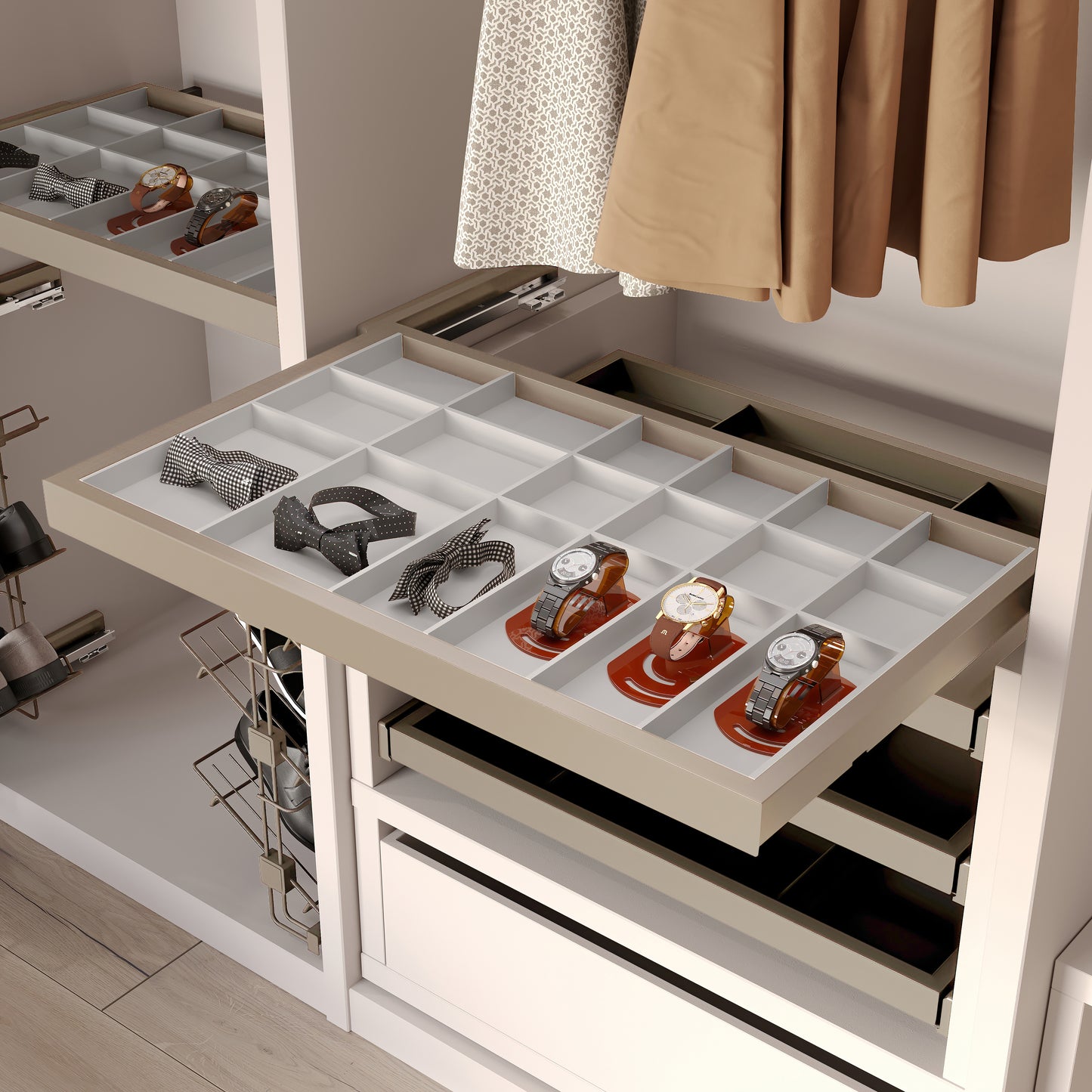 Emuca Kit di cassetto organizzatore e telaio a scorrimento con chiusura ammortizzata per armadio, regolabili, modulo 900 mm, Grigio pietra