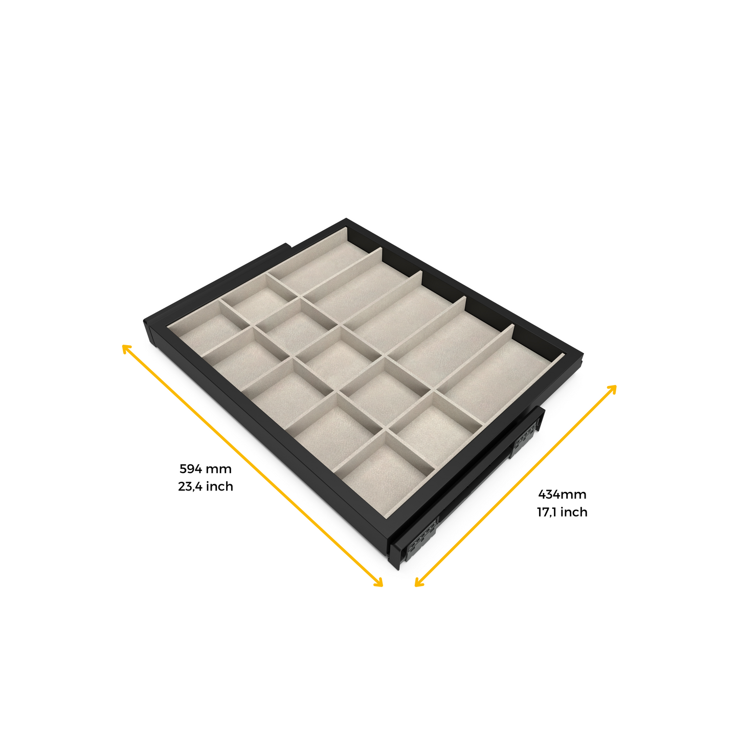 Emuca Kit di cassetto organizzatore e telaio a scorrimento con chiusura ammortizzata per armadio, regolabile, modulo 600 mm, Nero testurizzato e Grigio pietra