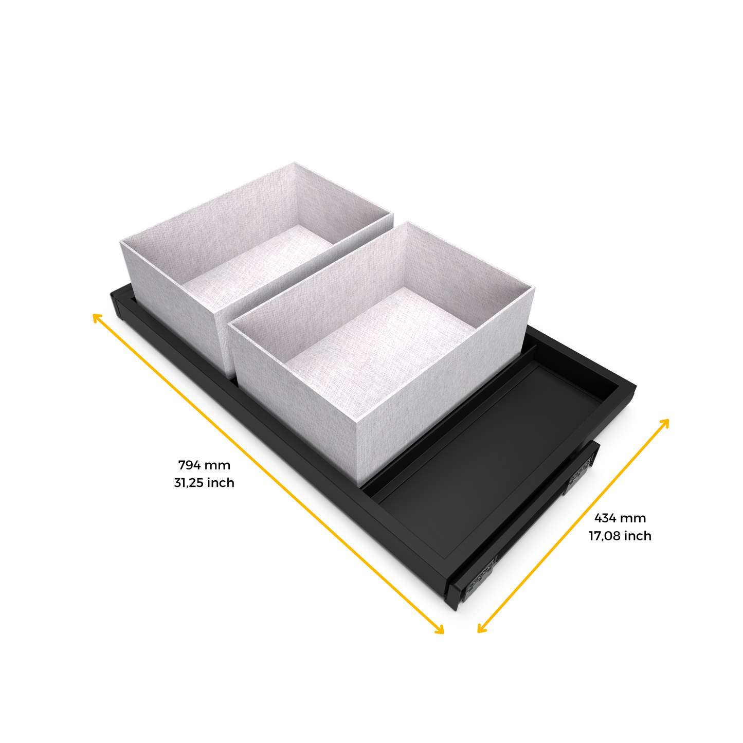Emuca Kit di vassoio, 2 cestini organizzatori e telaio a scorrimento con chiusura ammortizzata per armadi, regolabile, modulo 800 mm, Nero testurizzato