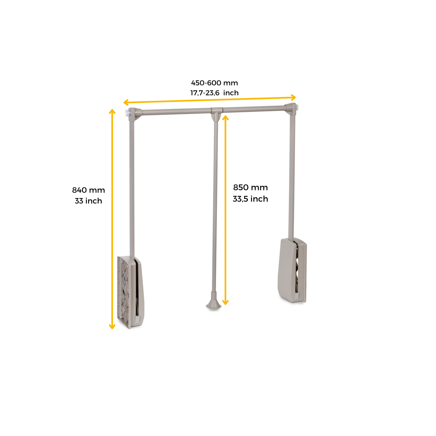 Emuca Appendiabiti per armadio Hang, larghezza regolabile 450-600 mm, Acciaio e Tecnoplastica, Verniciato grigio pietra