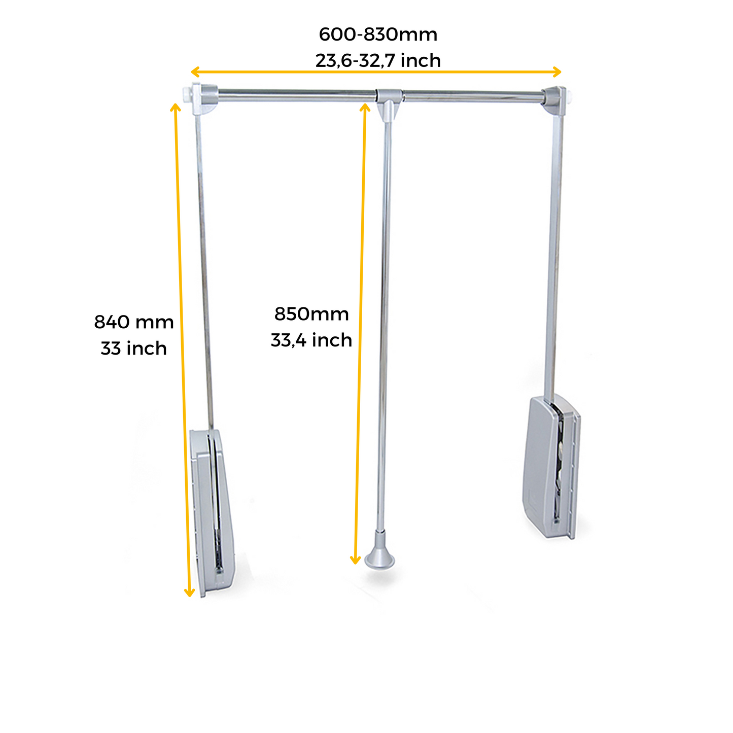 Emuca Appendiabiti per armadio Hang, larghezza regolabile 600-830 mm, Acciaio e Tecnoplastica, Verniciato grigio pietra
