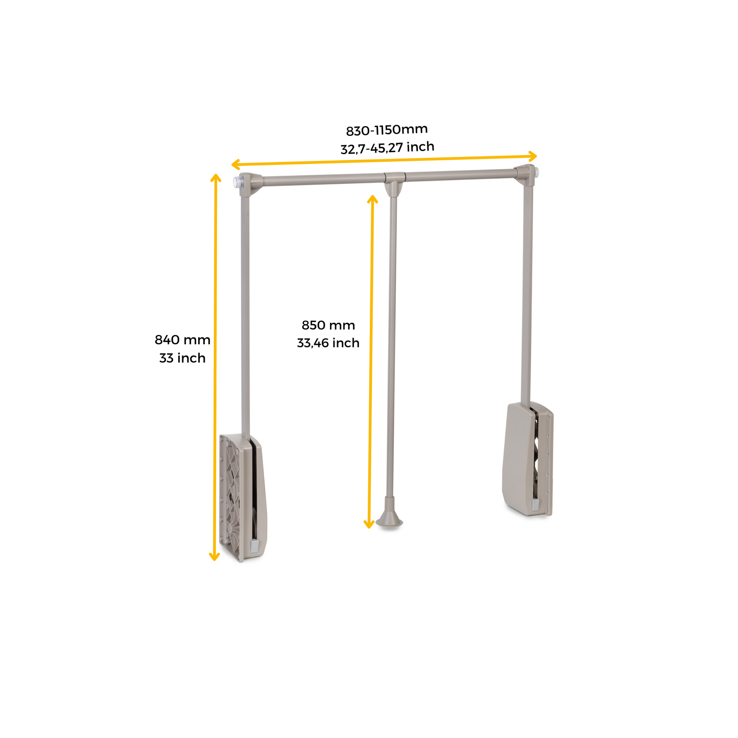 Emuca Appendiabiti per armadio Hang, larghezza regolabile 830-1150 mm, Acciaio e Tecnoplastica Verniciato pietra grigio