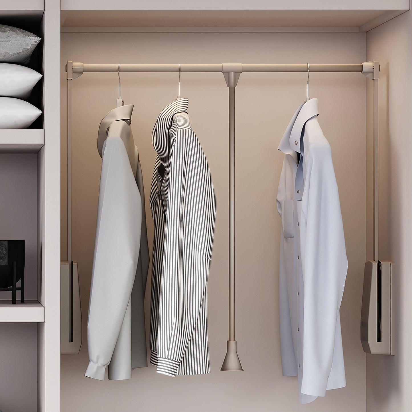 Emuca Appendiabiti per armadio Hang, larghezza regolabile 600-830 mm, Acciaio e Tecnoplastica, Verniciato grigio pietra