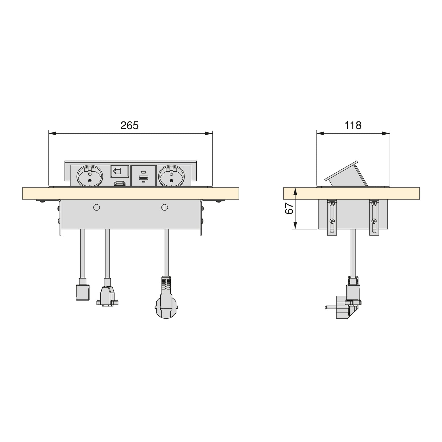 Emuca Multiconnettore Atom 26, 225x111mm, 2 prese Schuko, 1 USB Tipo A, 1 USB Tipo C, 1 RJ45, 1 HDMI, Zama-Acciaio-Plastica, Bianco
