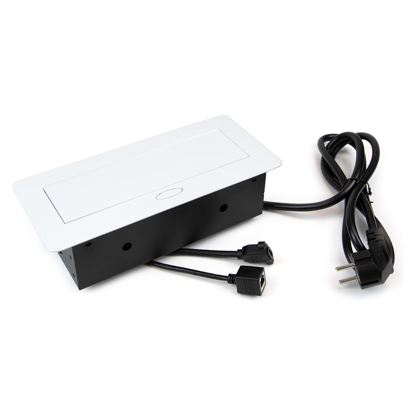 Emuca Multiconnettore Atom 26, 225x111mm, 2 prese Schuko, 1 USB Tipo A, 1 USB Tipo C, 1 RJ45, 1 HDMI, Zama-Acciaio-Plastica, Bianco