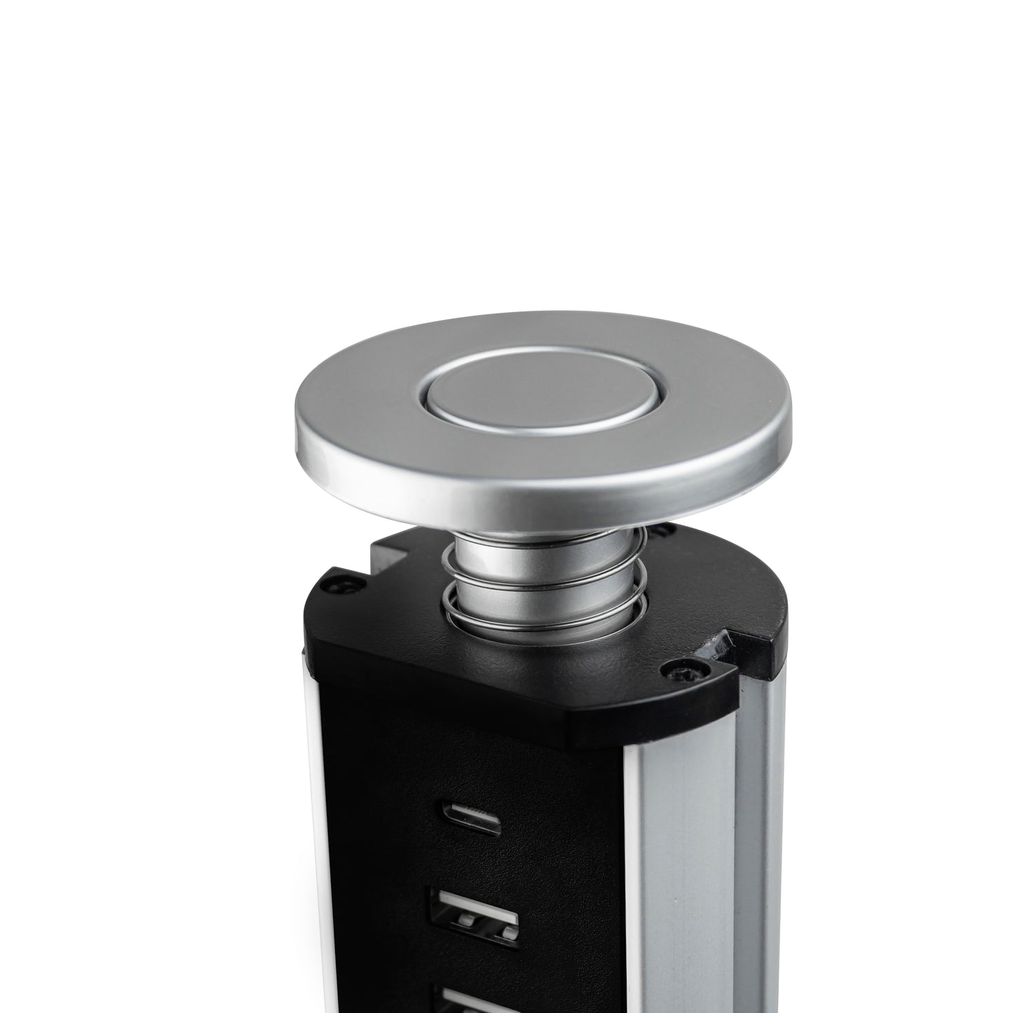 Emuca Multipresa estraibile Vertikal, 3 prese Schuko, 1 USB Tipo A, 1 USB Tipo C, Tecnoplastica e Alluminio, Grigio metallizzata