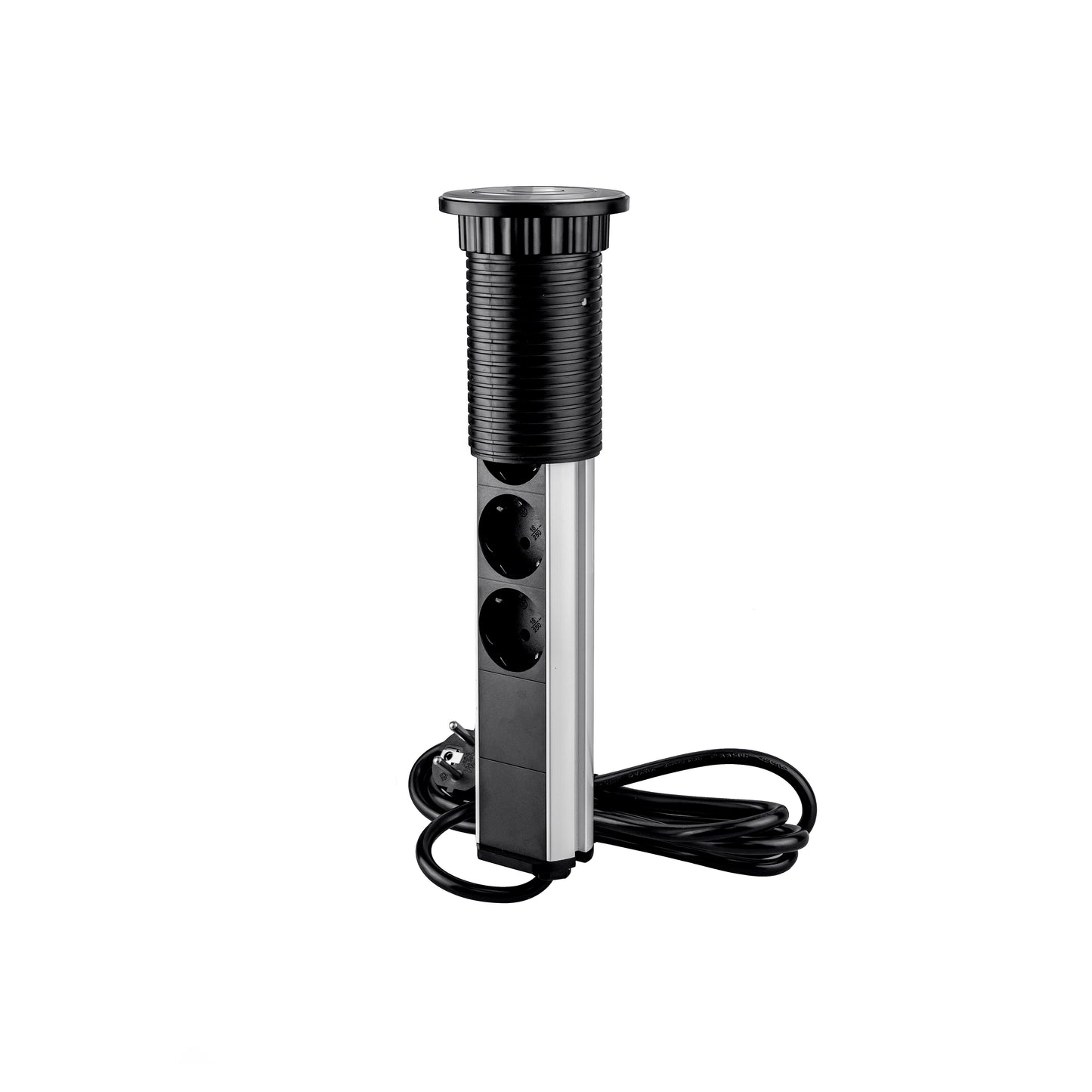 Emuca Multipresa estraibile Vertikal, 3 prese Schuko, 1 USB Tipo A, 1 USB Tipo C, Tecnoplastica e Alluminio, Grigio metallizzata