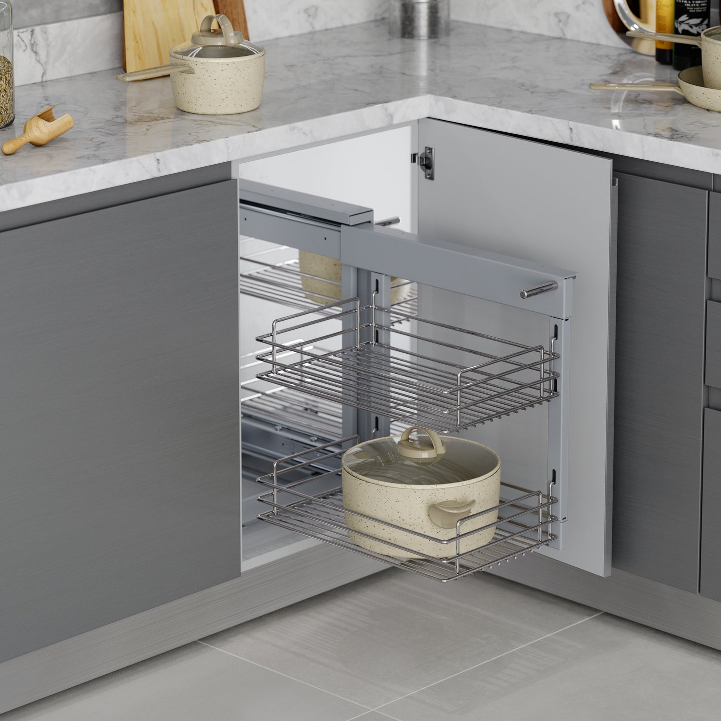 Emuca Sistema angolare estraibile per mobile da cucina Suprastar, Acciaio, Cromato lucido