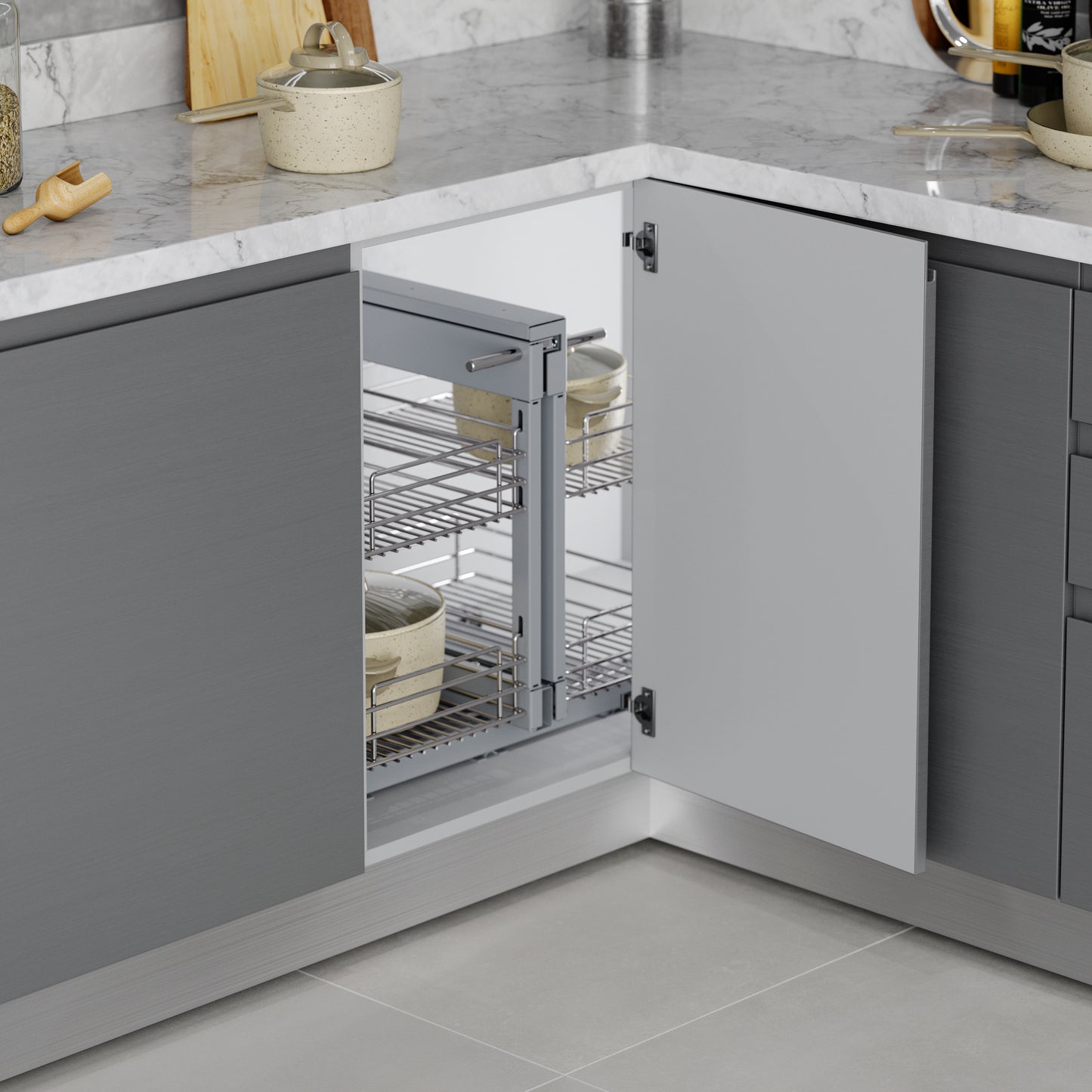Emuca Sistema angolare estraibile per mobile da cucina Suprastar, Acciaio, Cromato lucido