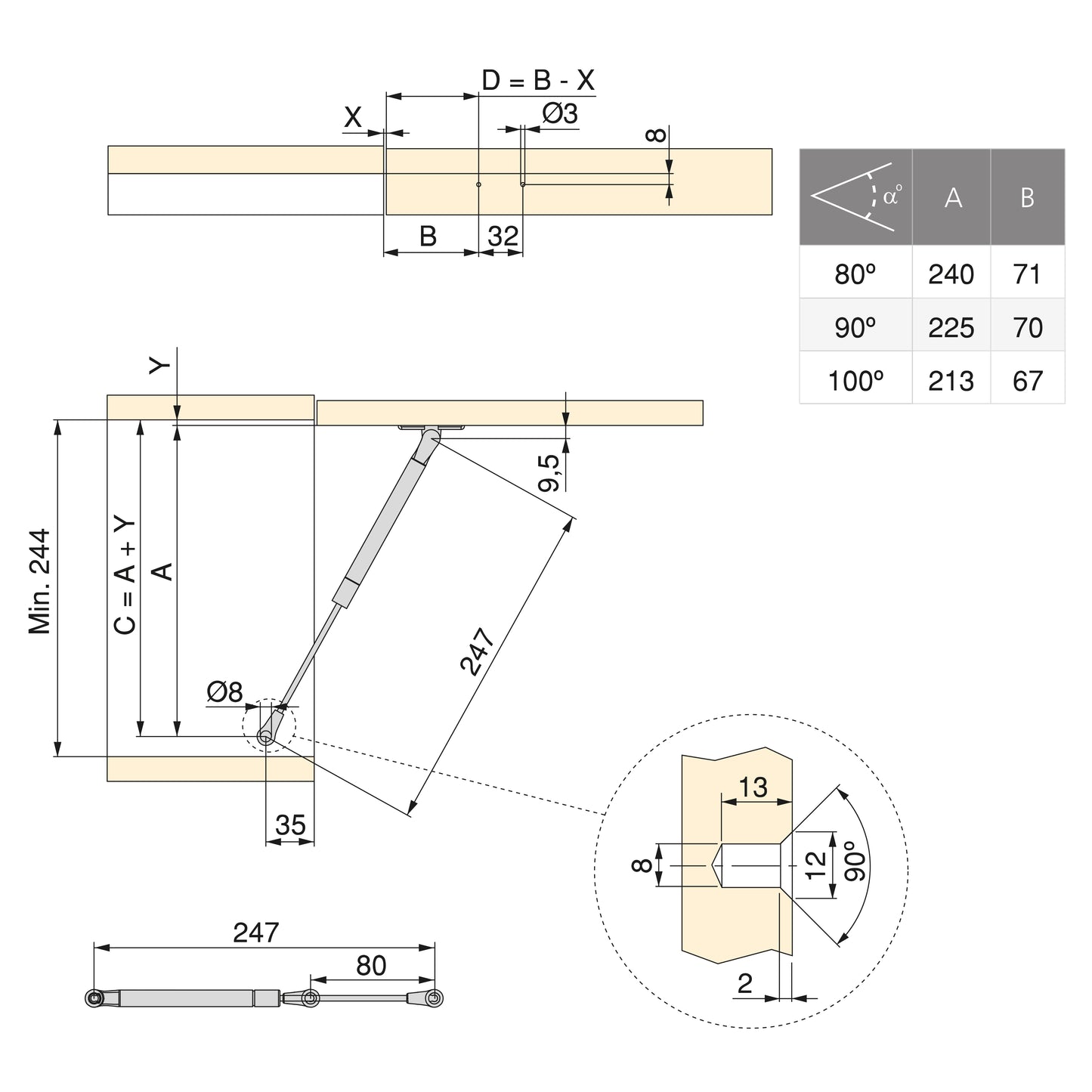 Emuca braccetto per porta elevabile Thin, diametro 12 mm, con agganci, 5 kg, Acciaio e Tecnoplastica, Verniciato nichel opaco
