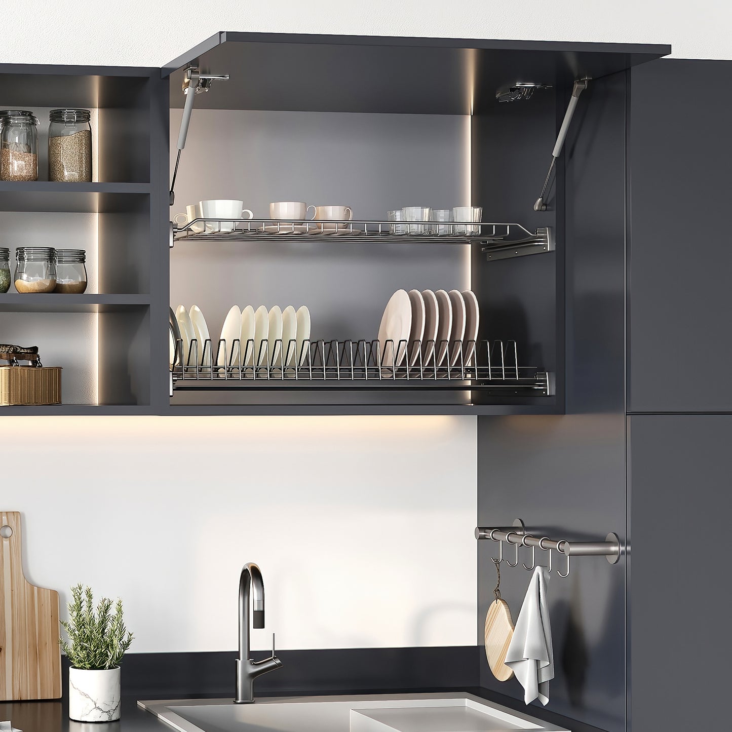 Emuca braccetto per porta elevabile Thin, diametro 12 mm, con agganci, 10 kg, Acciaio e Tecnoplastica, Verniciato nichel opaco