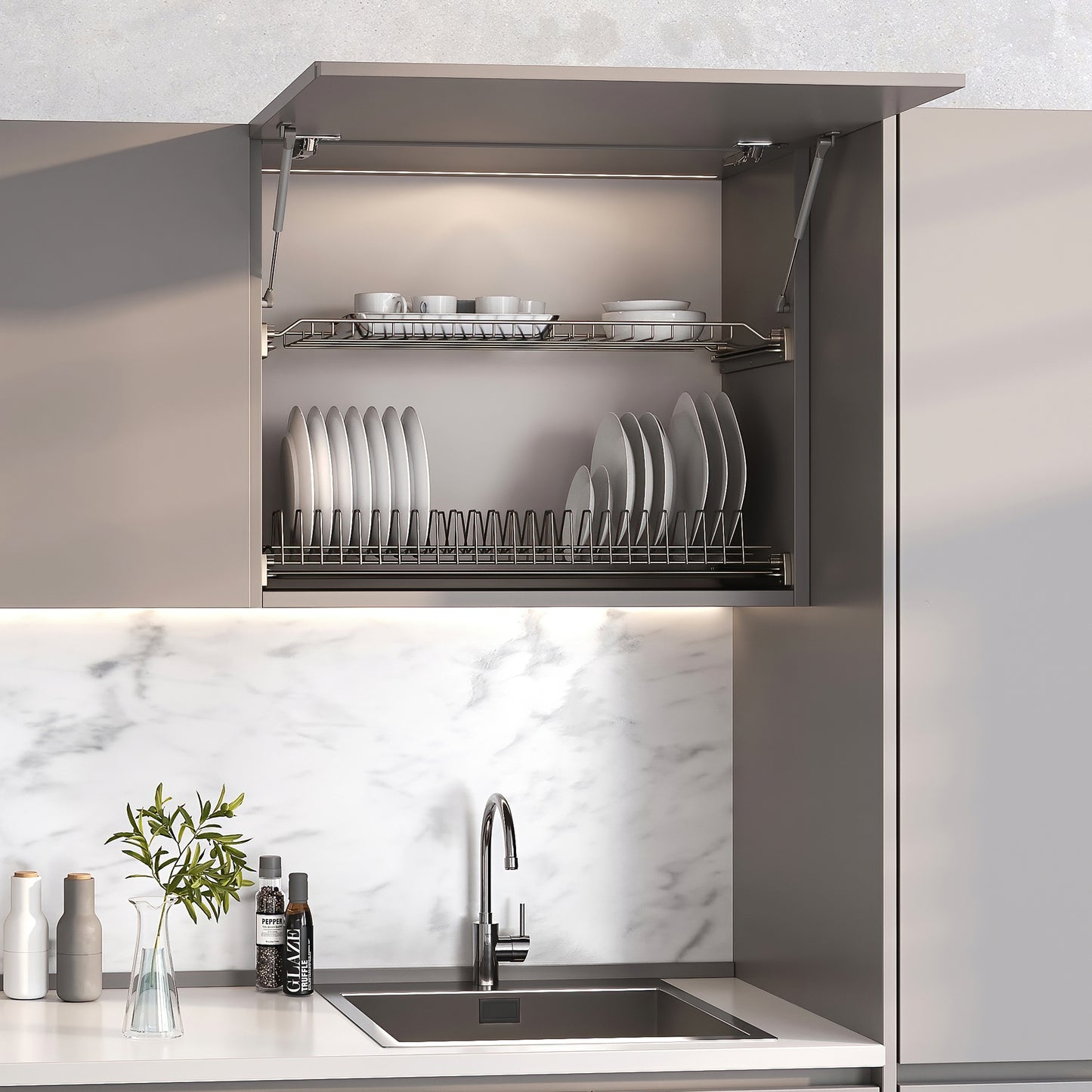 Emuca braccetto per porta elevabile Thin, diametro 12 mm, con agganci, 10 kg, Acciaio e Tecnoplastica, Verniciato nichel opaco