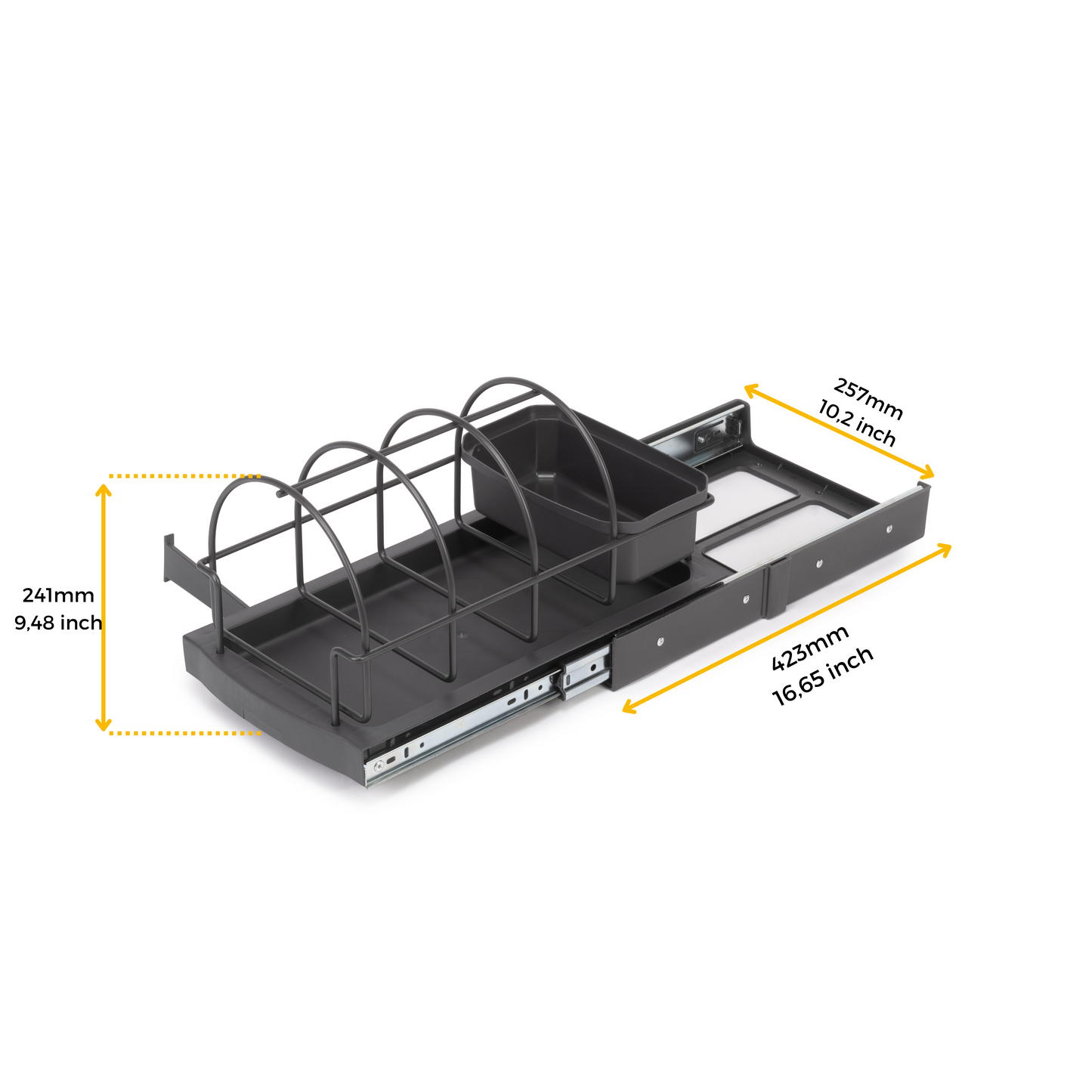 Emuca Vassoio per accessori da cucina con fissaggio sul fondo ed estraibile manualmente, Tecnoplastica Grigio antracite