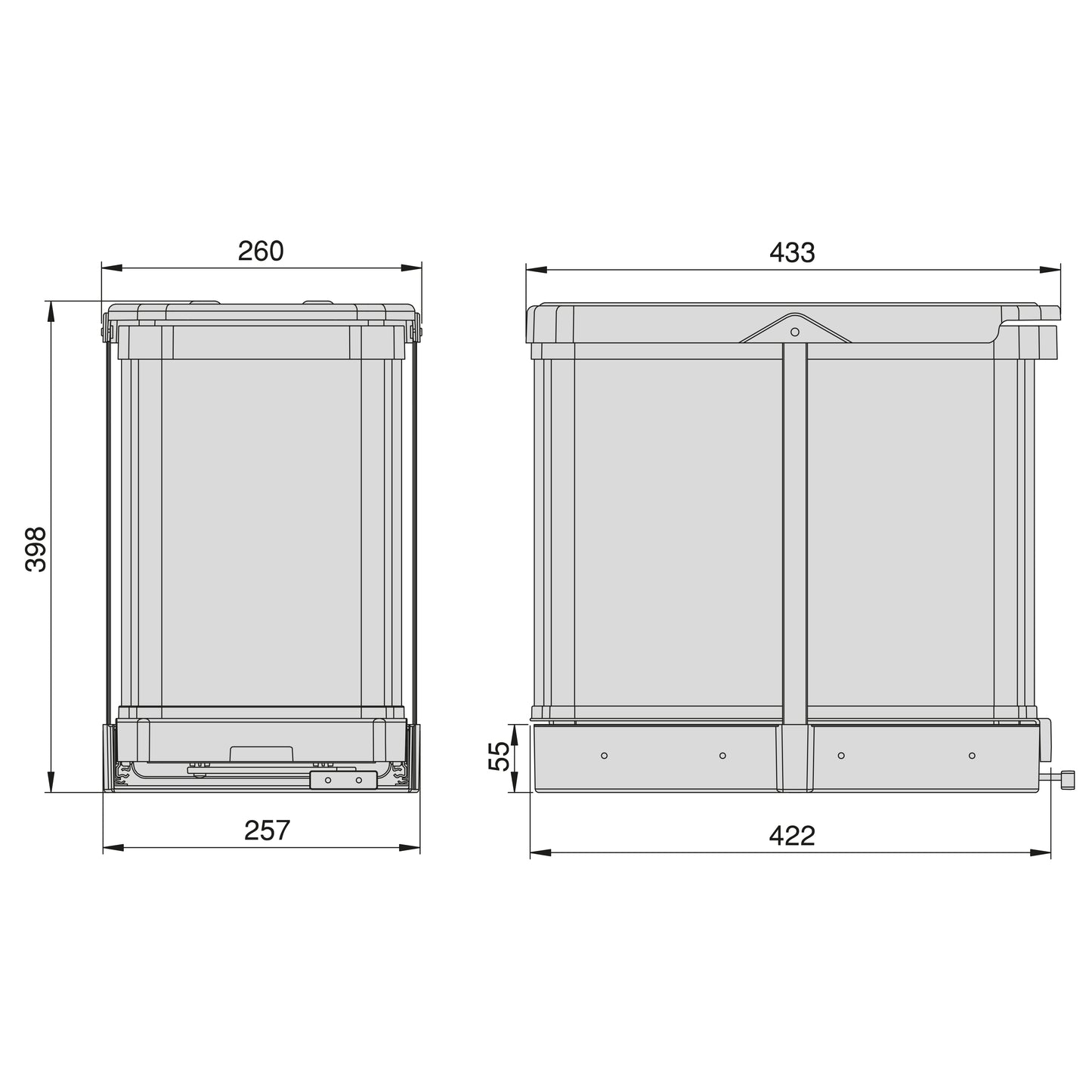 Emuca Contenitore per la raccolta differenziata Recycle Inox 2x12lt per il montaggio sul fondo e l'estrazione manuale/automaticamente nei mobili da cucina, in Tecnoplastica e Acciaio inossidabile.