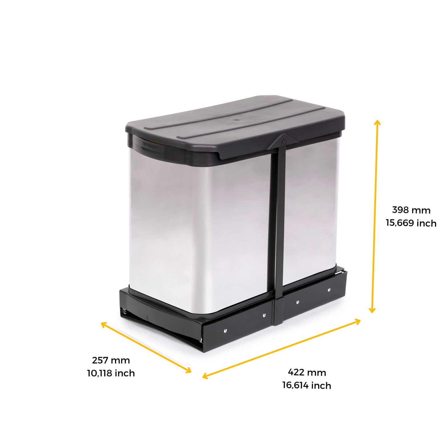 Emuca Contenitore per la raccolta differenziata Recycle Inox 2x12lt per il montaggio sul fondo e l'estrazione manuale/automaticamente nei mobili da cucina, in Tecnoplastica e Acciaio inossidabile.